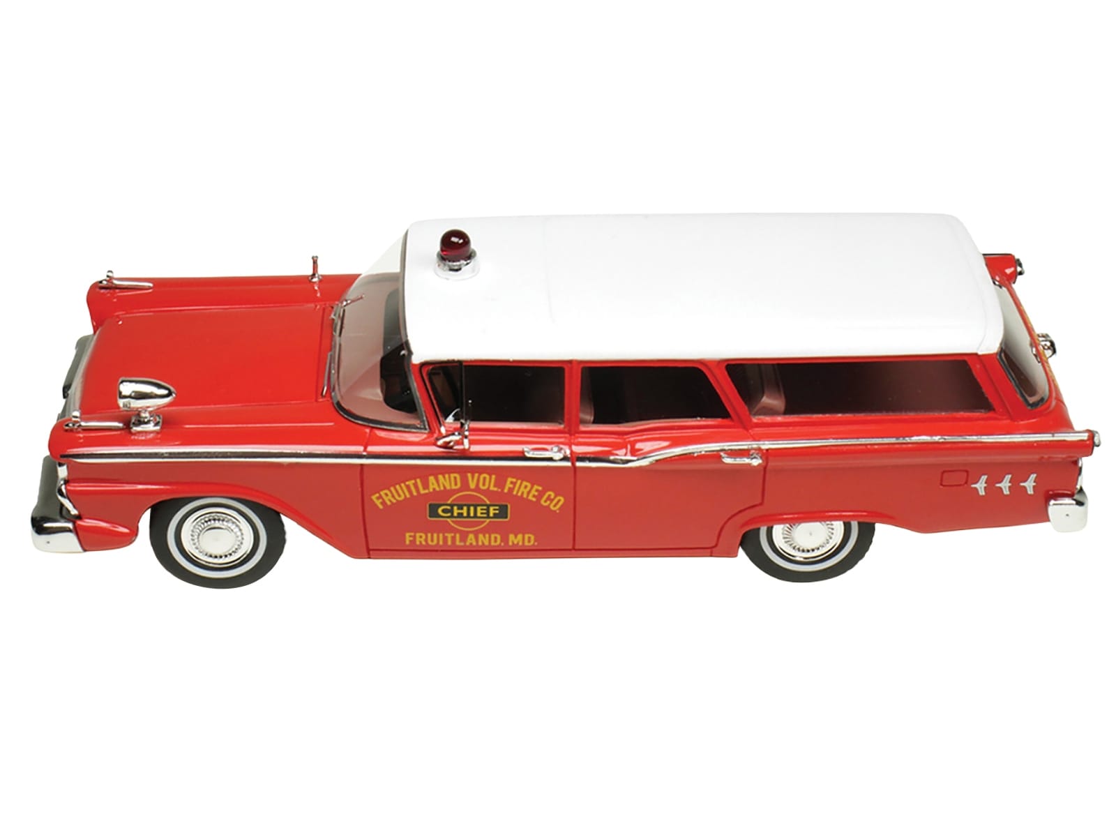 1959 Ford Country Squire "Fruitland MD Fire Chief" Red with White Top Limited Edition to 200 pieces Worldwide 1/43 Model Car by Goldvarg Collection - Image 4