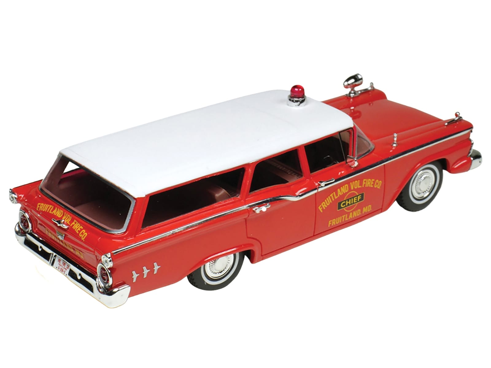 1959 Ford Country Squire "Fruitland MD Fire Chief" Red with White Top Limited Edition to 200 pieces Worldwide 1/43 Model Car by Goldvarg Collection - Image 5