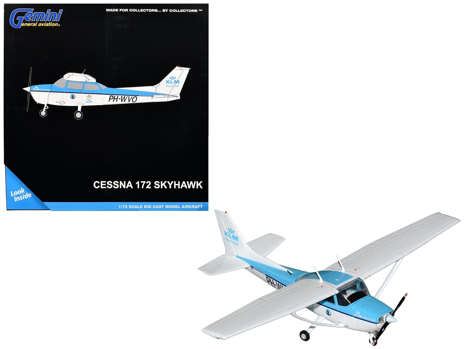 Cessna 172 Skyhawk Aircraft "KLM Aeroclub" (PH-WVO) Light Blue and White "Gemini General Aviation" Series 1/72 Diecast Model Airplane by GeminiJets