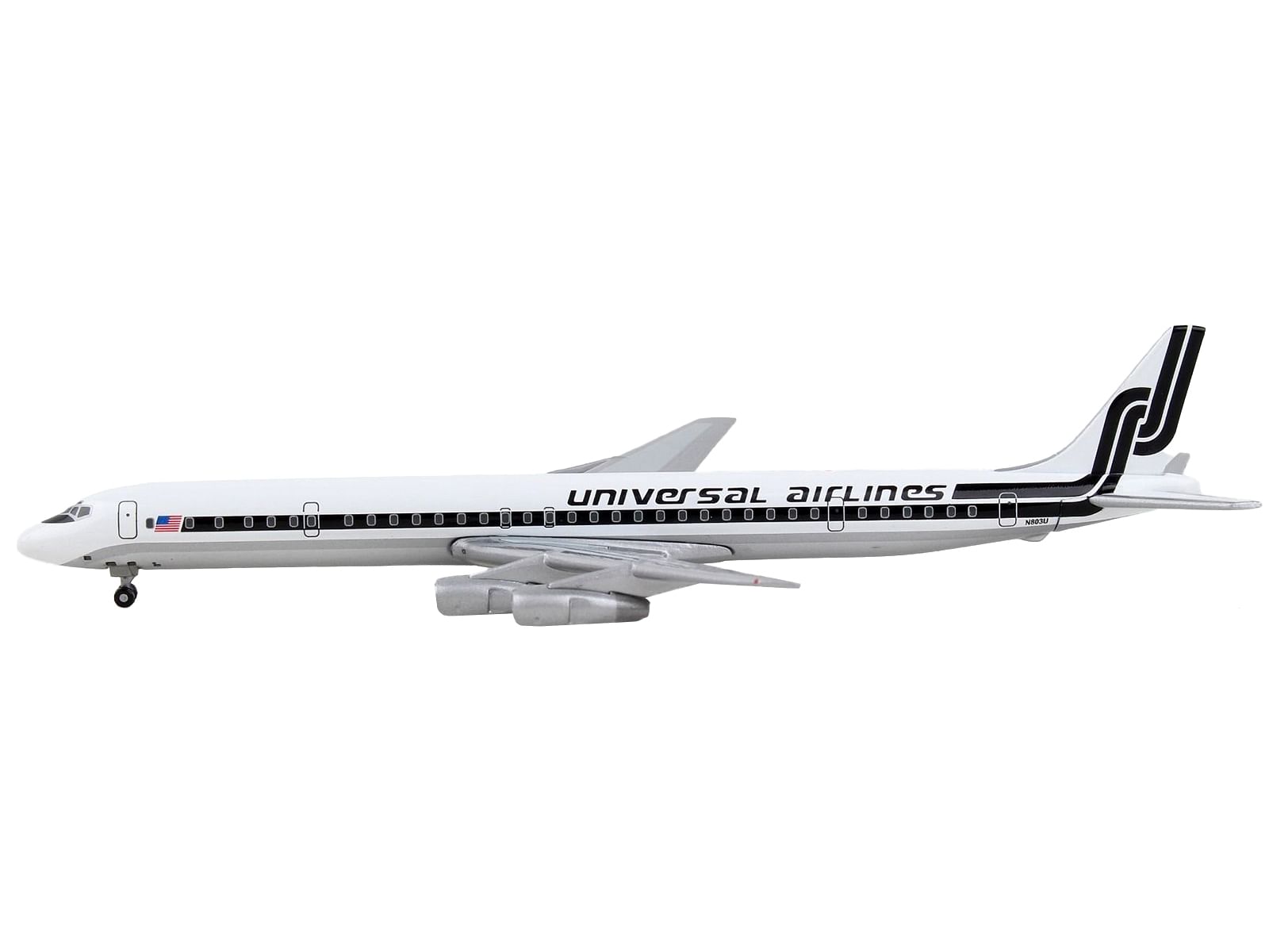 Douglas DC-8-61 Commercial Aircraft “Universal Airlines” White with Black Stripes 1/400 Diecast Model Airplane by GeminiJets