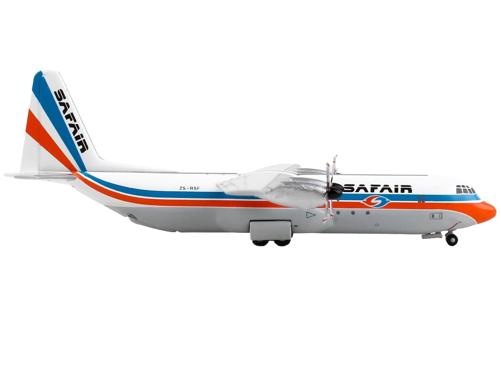 Lockheed L-100-30 Commercial Aircraft “Safair” White with Blue and Orange Stripes 1/400 Diecast Model Airplane by GeminiJets