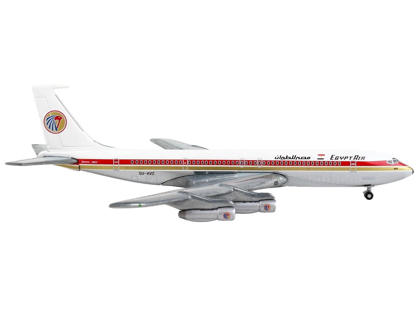 Boeing 707 Commercial Aircraft “EgyptAir” White with Red and Gold Stripes 1/400 Diecast Model Airplane by GeminiJets