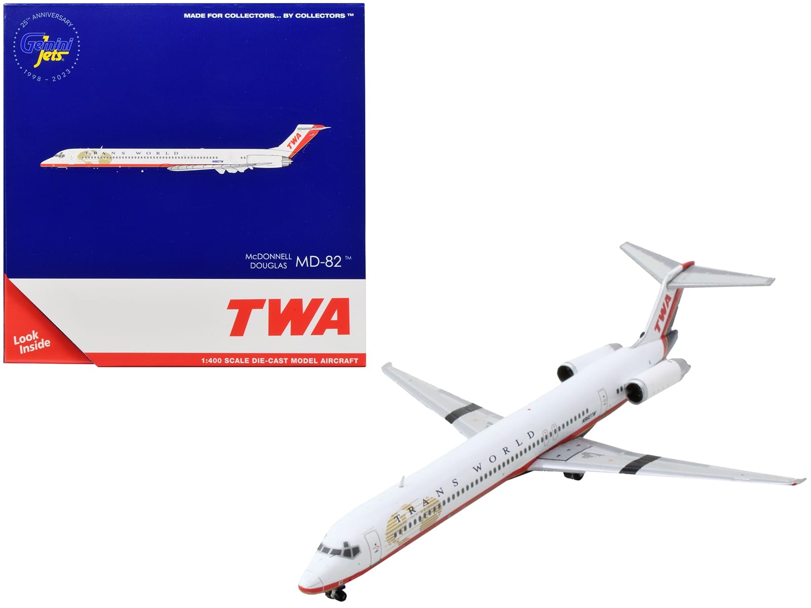 McDonnell Douglas MD-82 Commercial Aircraft "Trans World Airlines" White with Red Stripes 1/400 Diecast Model Airplane by GeminiJets - Image 2