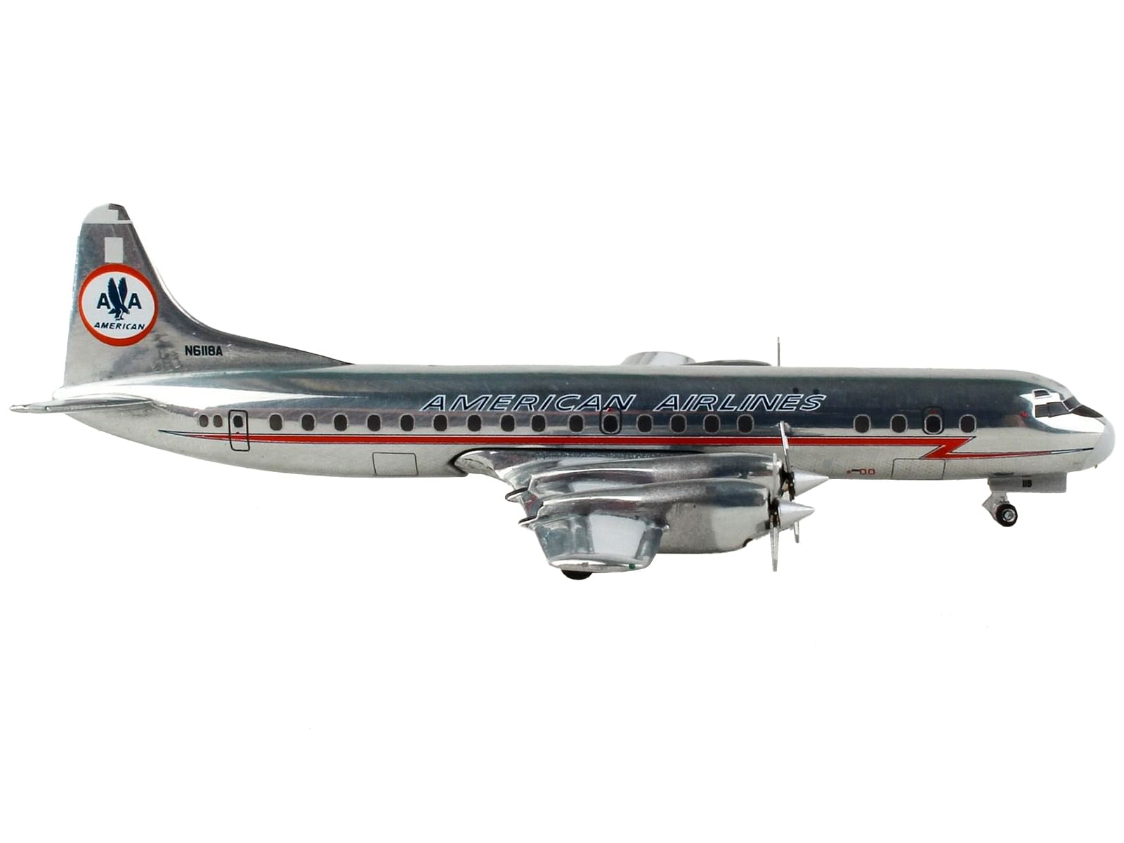 Lockheed L-188 Electra Commercial Aircraft “American Airlines” Silver with Red Stripes 1/400 Diecast Model Airplane by GeminiJets