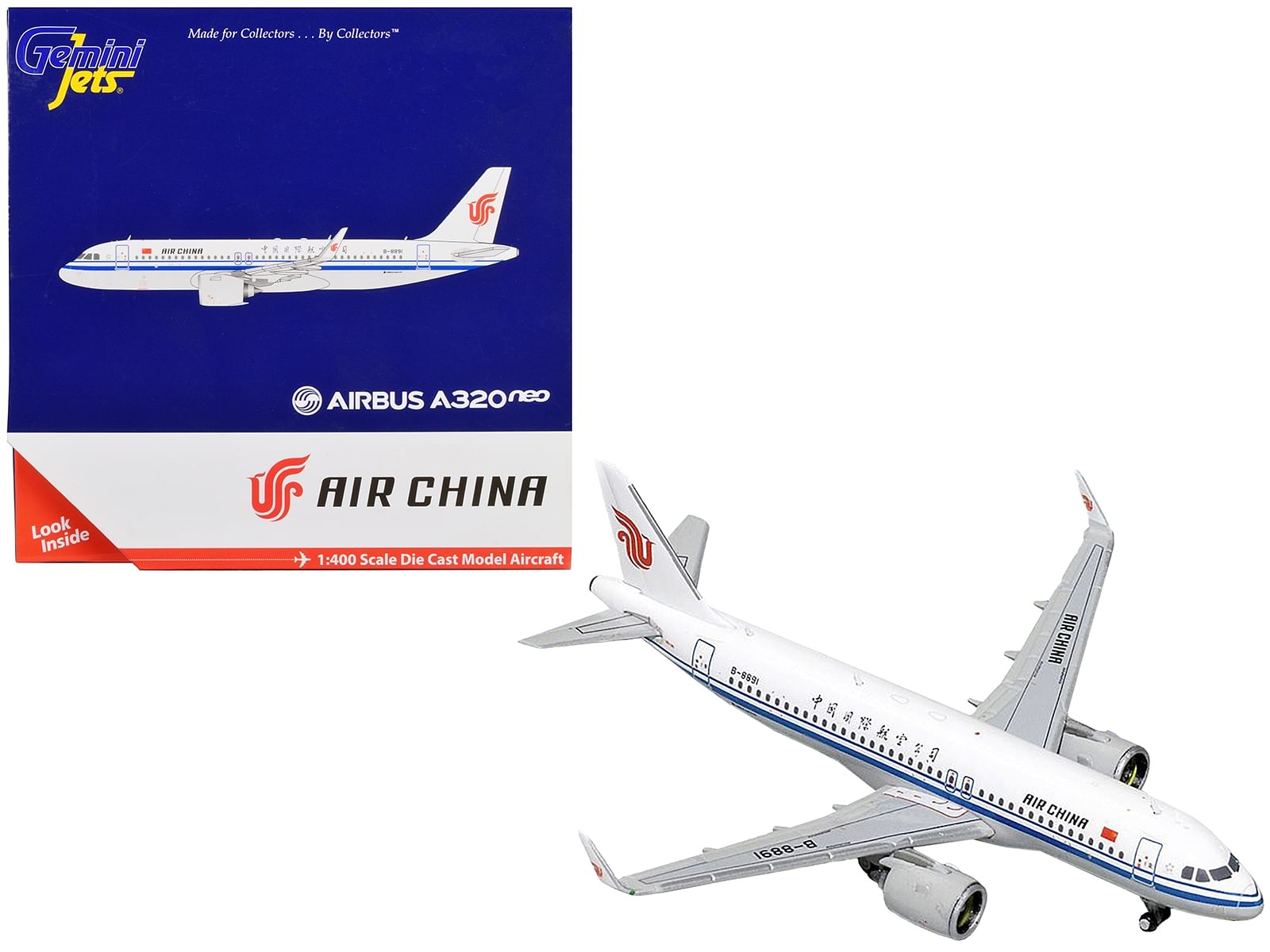 Airbus A320neo Commercial Aircraft “Air China” White with Blue Stripes 1/400 Diecast Model Airplane by GeminiJets