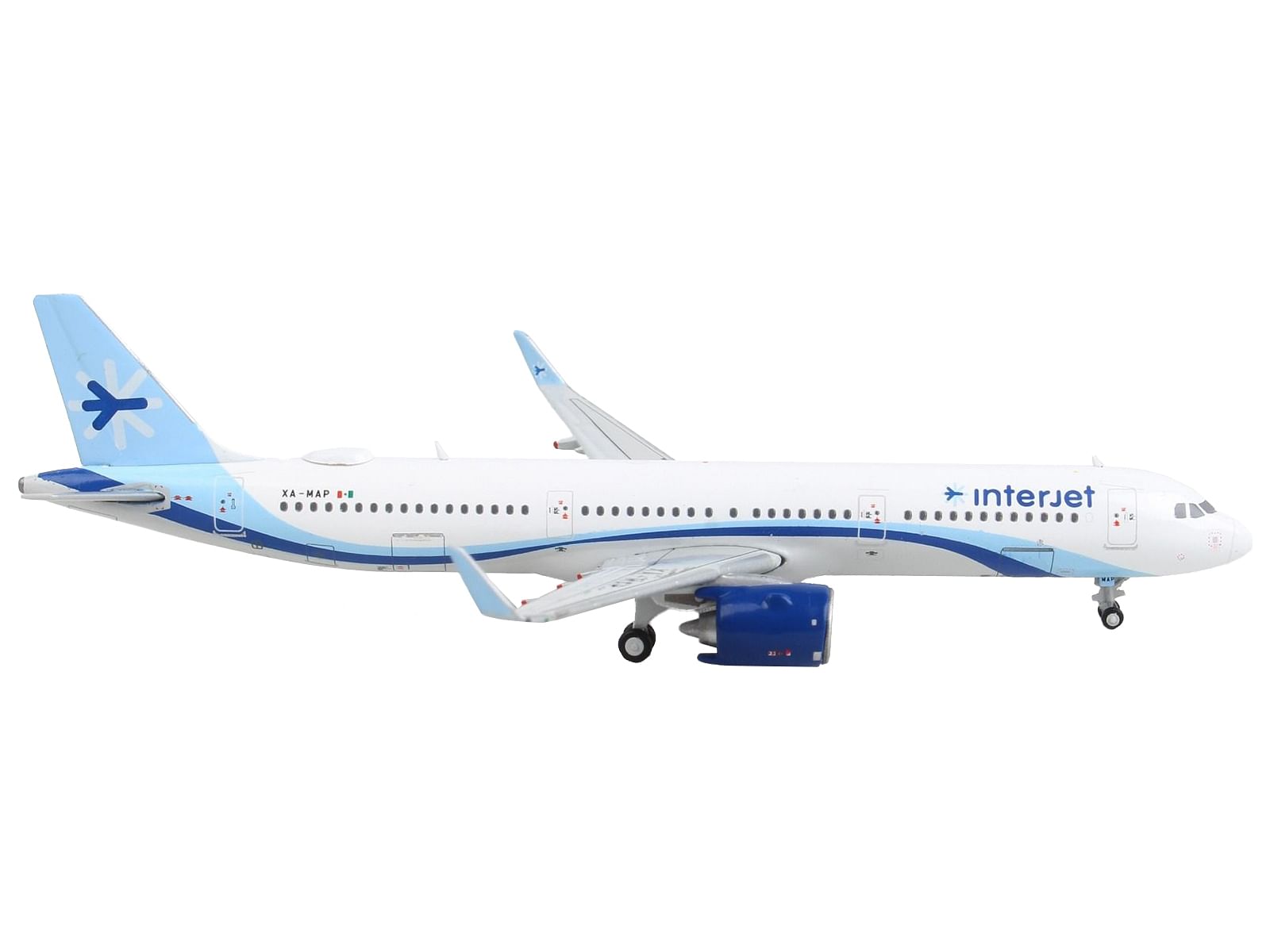 Airbus A321neo Commercial Aircraft “Interjet” White with Blue Stripes and Tail 1/400 Diecast Model Airplane by GeminiJets