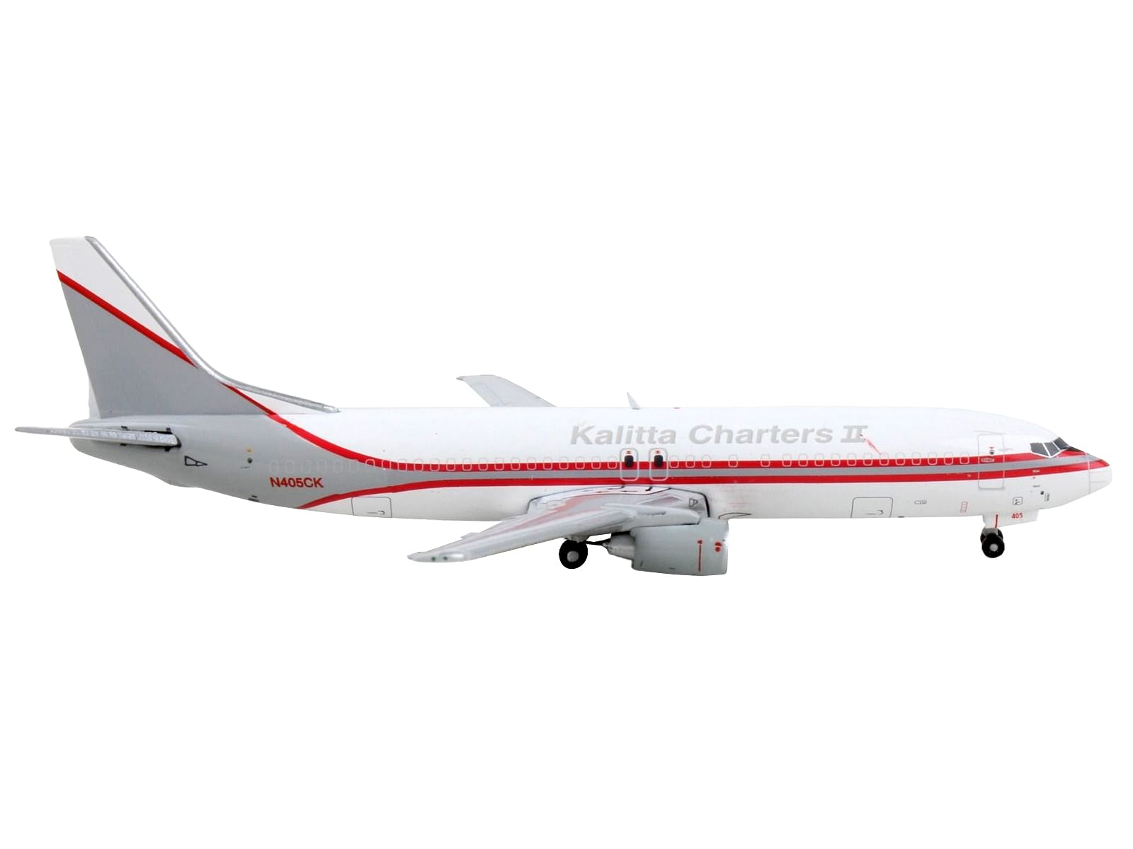 Boeing 737-400F Commercial Aircraft “Kalitta Charters II” White and Gray with Red Stripes 1/400 Diecast Model Airplane by GeminiJets