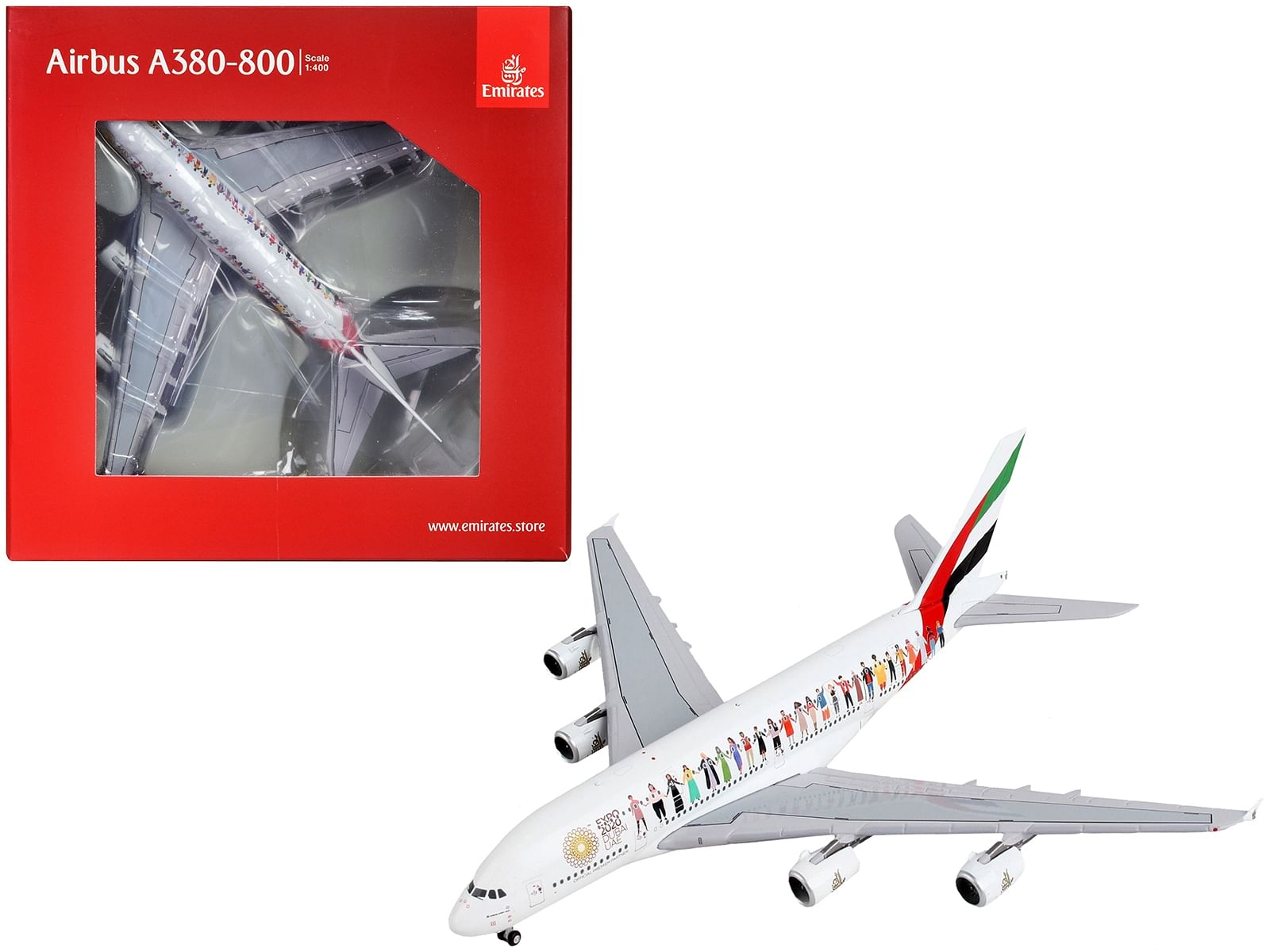 Airbus A380-800 Commercial Aircraft “Emirates Airlines – Dubai Expo 2020” White with Graphics  1/400 Diecast Model Airplane by GeminiJets