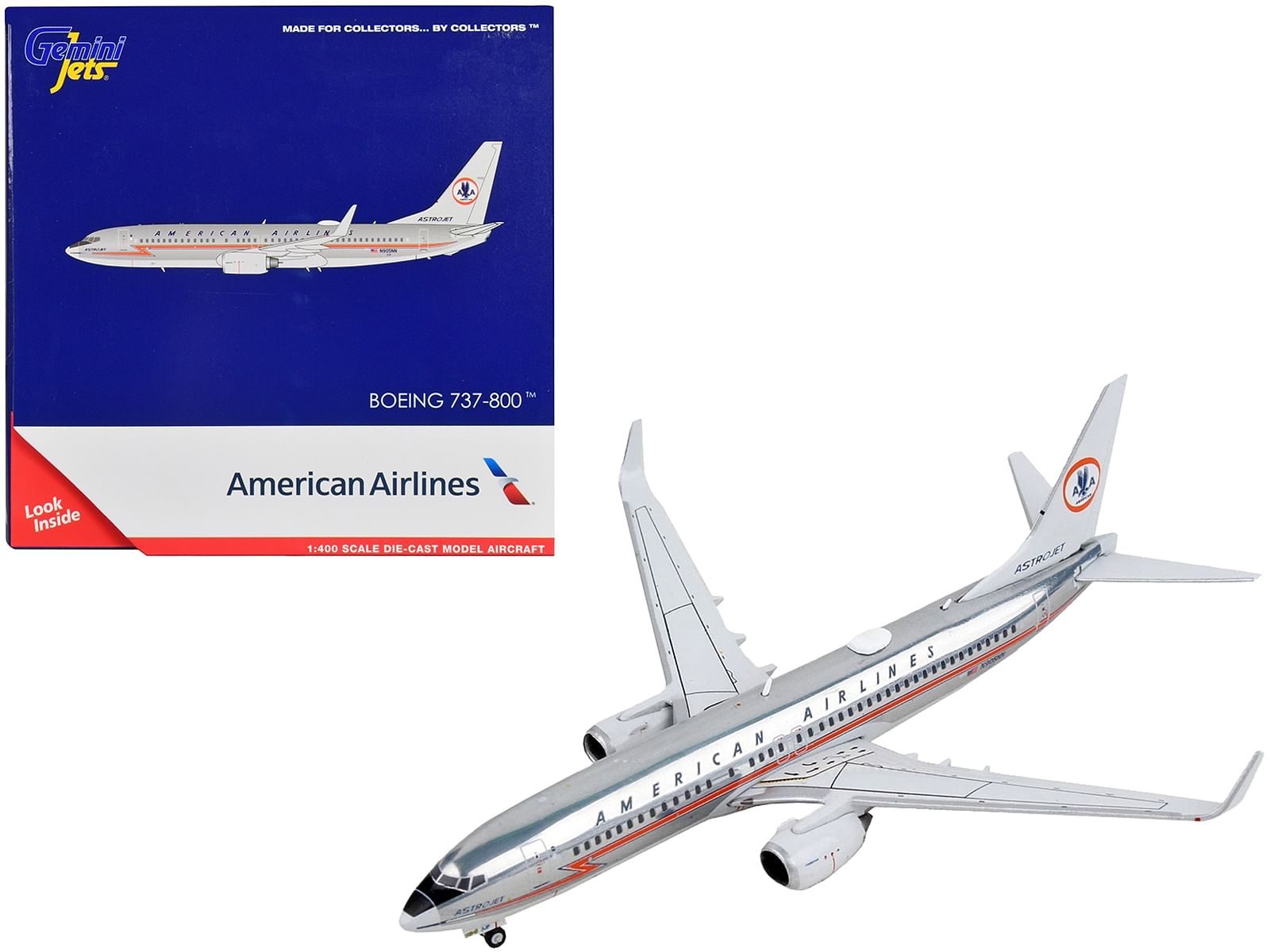 Boeing 737-800 Astrojet Commercial Aircraft “American Airlines” Silver with Orange Stripes 1/400 Diecast Model Airplane by GeminiJets