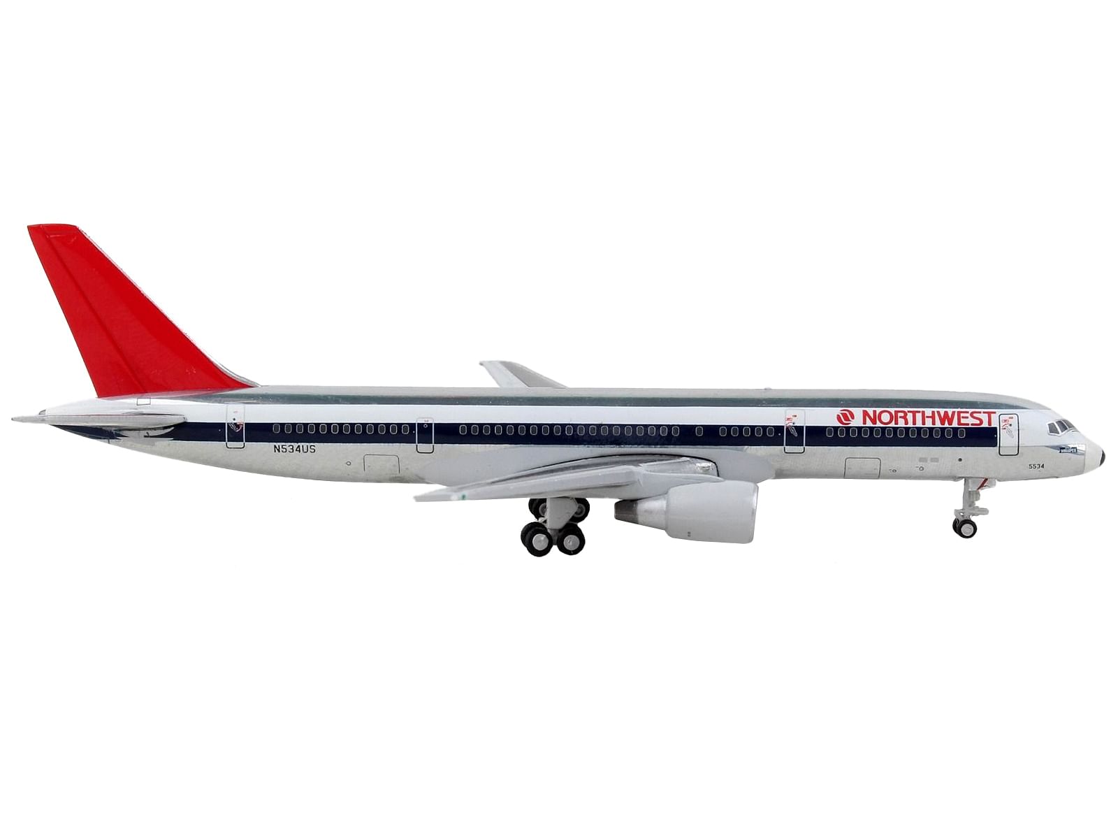 Boeing 757-200 Commercial Aircraft “Northwest Airlines” Silver and White with Red Tail 1/400 Diecast Model Airplane by GeminiJets