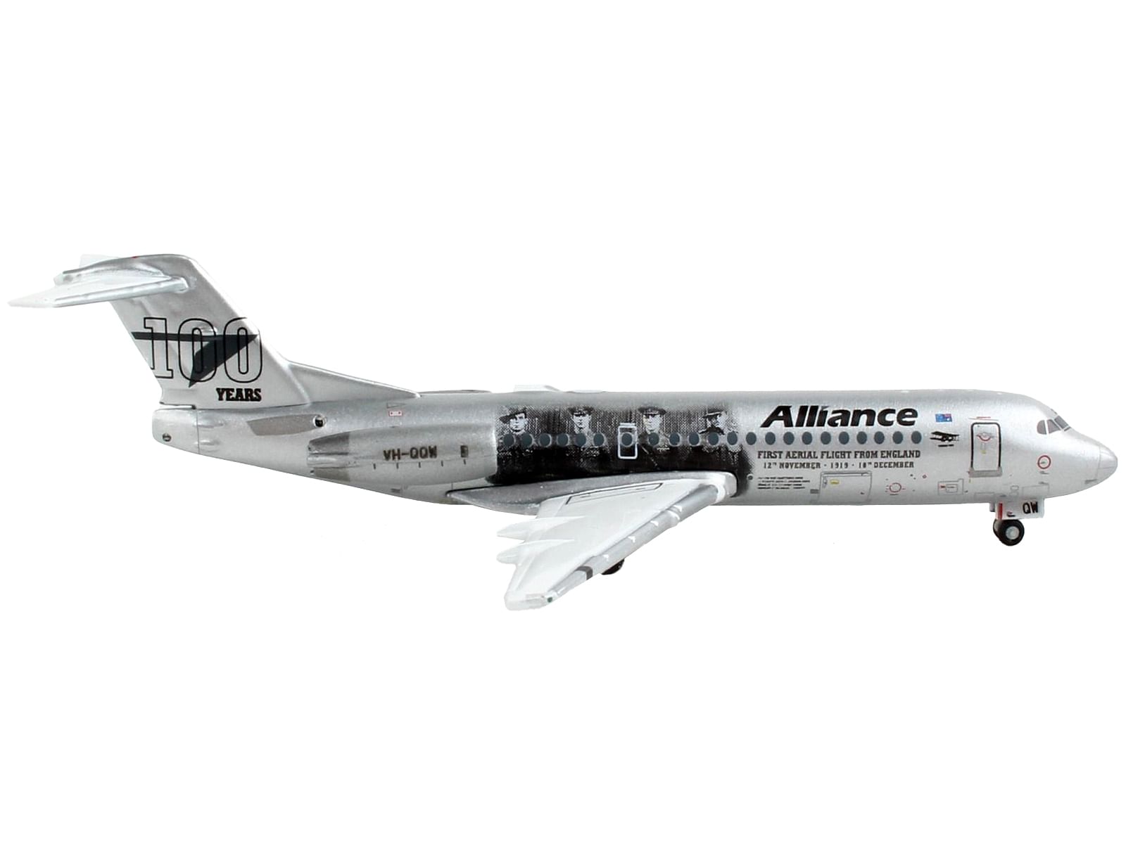 Fokker F70 Commercial Aircraft “Alliance Airlines – 100 Years First Flight from England” Silver Metallic 1/400 Diecast Model Airplane by GeminiJets