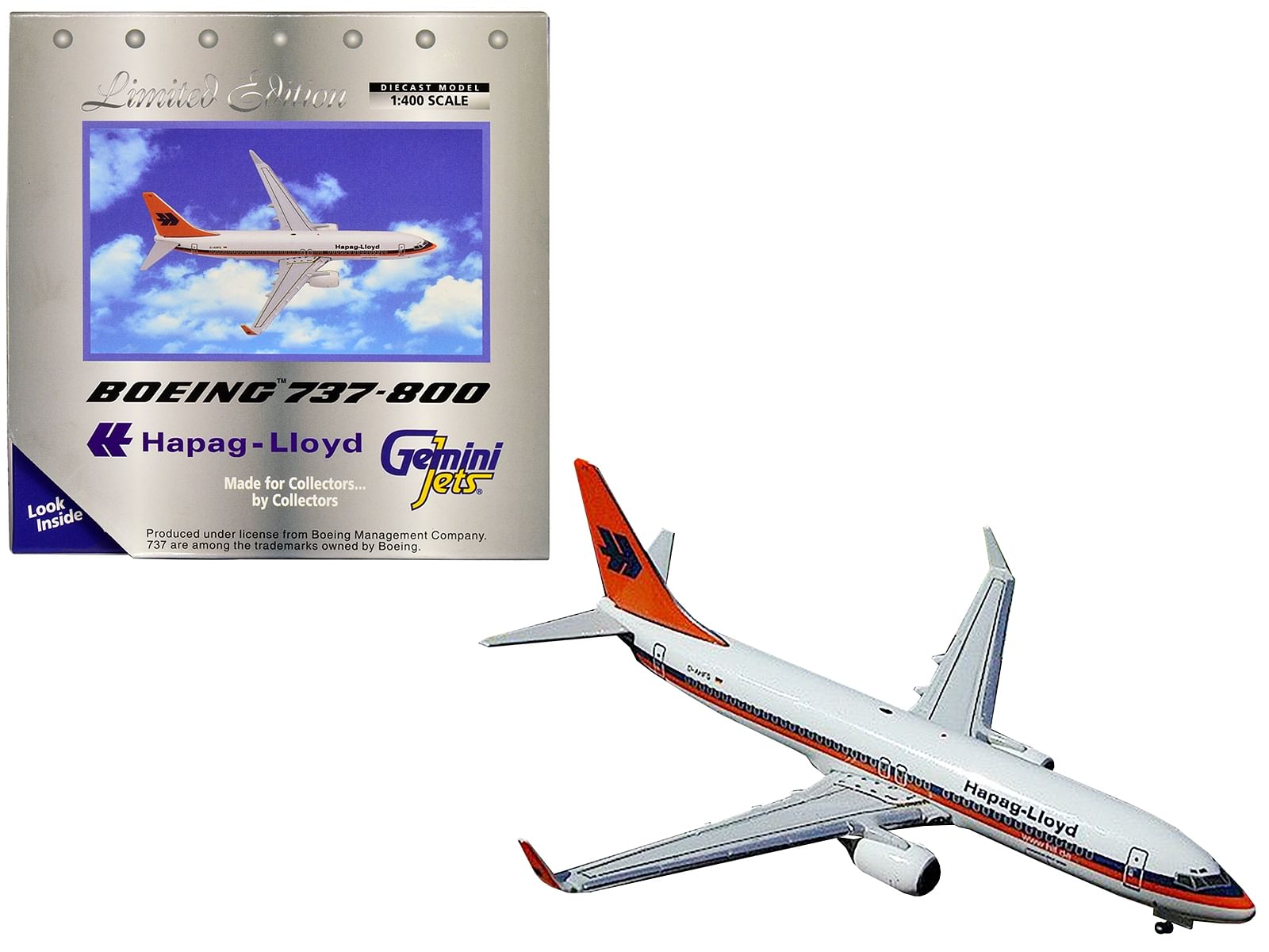 Boeing 737-800 Commercial Aircraft “Hapag-Lloyd” White with Orange and Blue Stripes 1/400 Diecast Model Airplane by GeminiJets