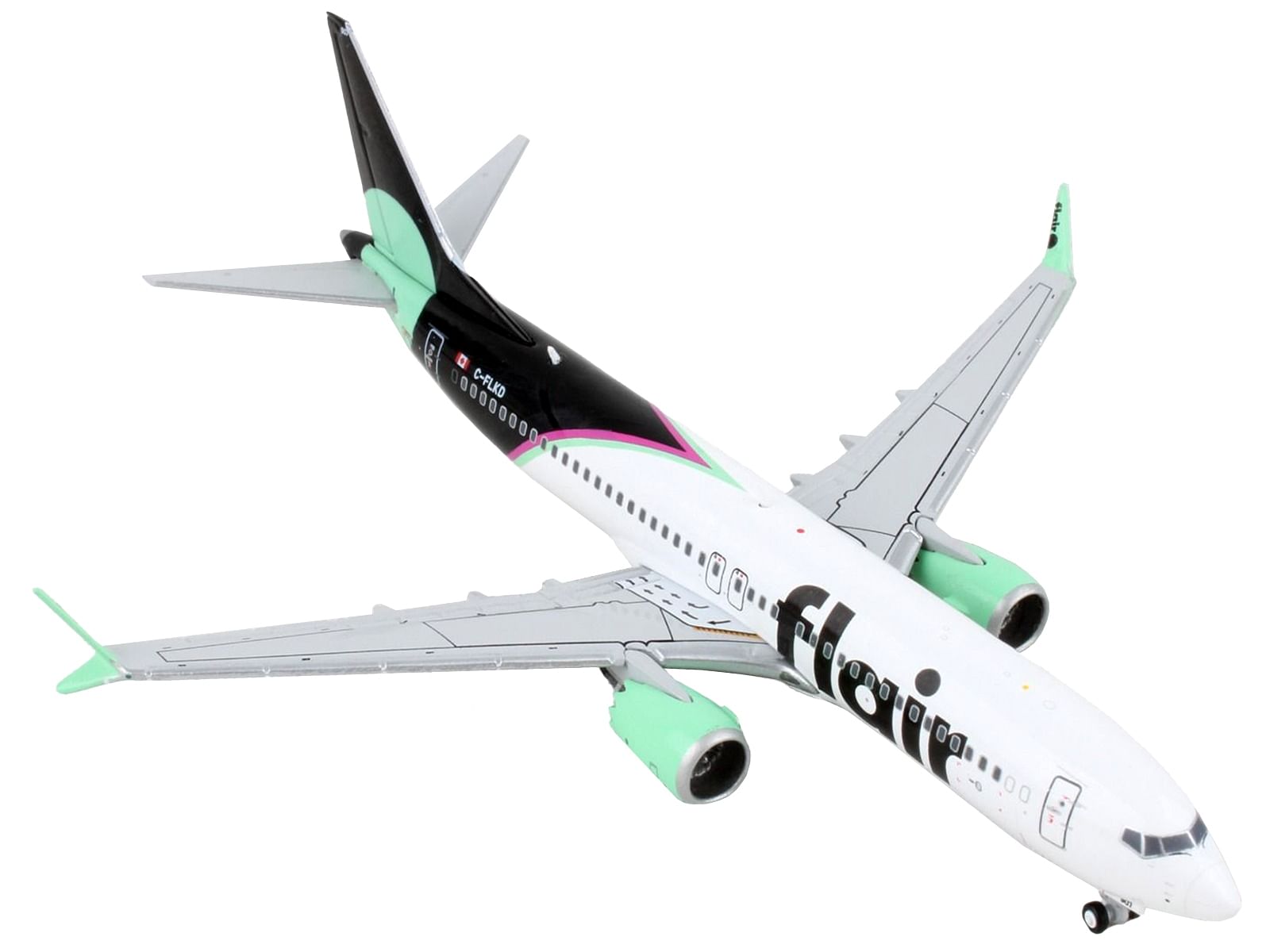 Boeing 737 MAX 8 Commercial Aircraft “Flair Airlines” White and Black with Light Green 1/400 Diecast Model Airplane by GeminiJets