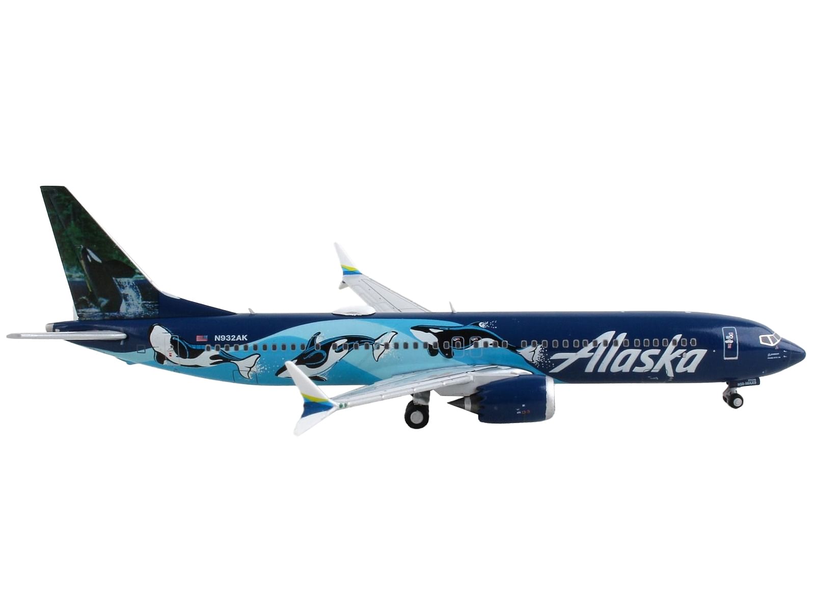 Boeing 737 MAX 9 Commercial Aircraft “Alaska Airlines” Blue with Orca Graphics 1/400 Diecast Model Airplane by GeminiJets