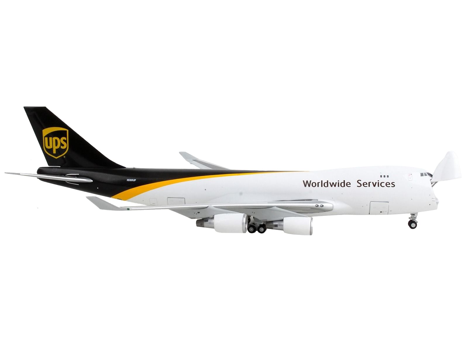 Boeing 747-400F Commercial Aircraft “UPS Worldwide Service” White and Brown “Interactive Series” 1/400 Diecast Model Airplane by GeminiJets