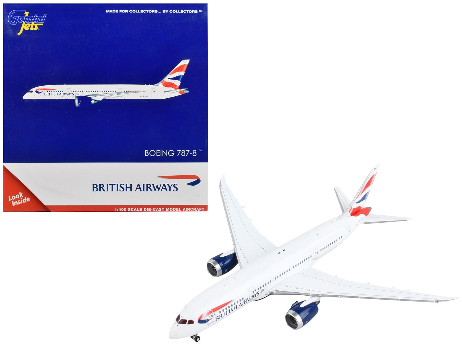 Boeing 787-8 Commercial Aircraft “British Airways” White with Tail Stripes 1/400 Diecast Model Airplane by GeminiJets