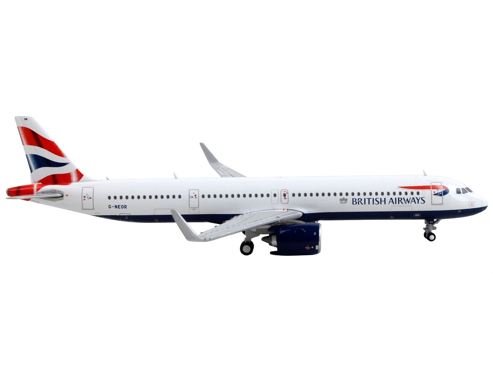 Airbus A321neo Commercial Aircraft “British Airways” White with Tail Stripes 1/400 Diecast Model Airplane by GeminiJets