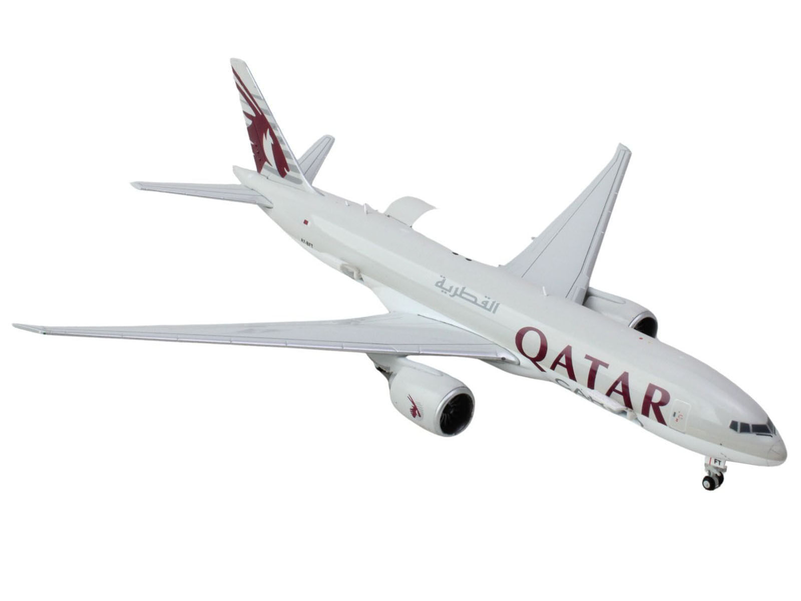 Boeing 777F Commercial Aircraft “Qatar Airways” (A7-BFT) Gray with Tail Graphics “Interactive Series” 1/400 Diecast Model Airplane by GeminiJets
