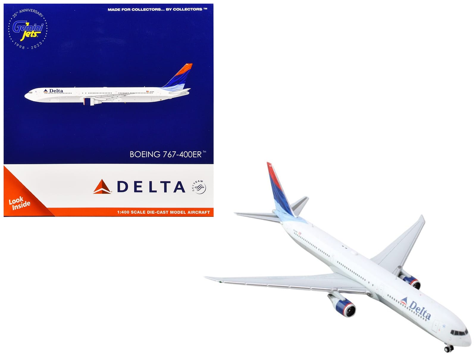 Boeing 767-400ER Commercial Aircraft "Delta Air Lines" (N829MH) White with Red and Blue Tail 1/400 Diecast Model Airplane by GeminiJets - Image 2
