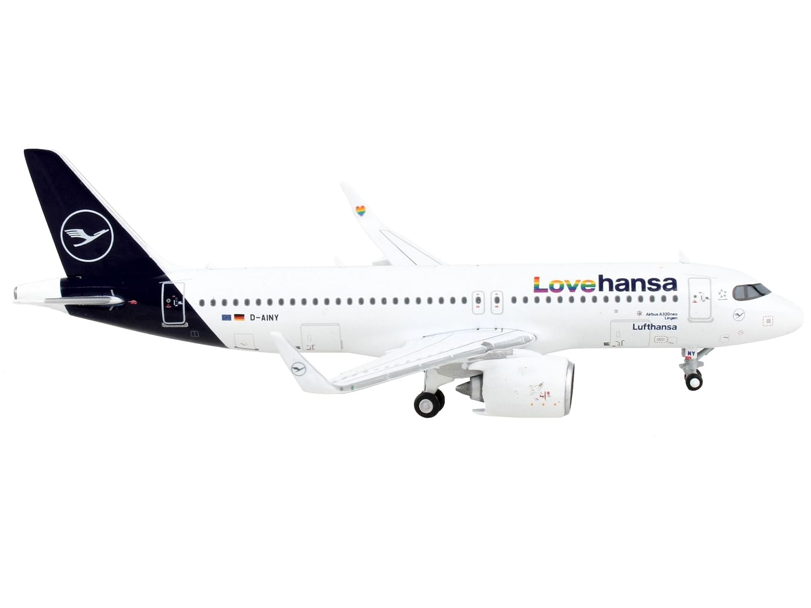 Airbus A320neo Commercial Aircraft “Lufthansa – Lovehansa” White with Dark Blue Tail 1/400 Diecast Model Airplane by GeminiJets