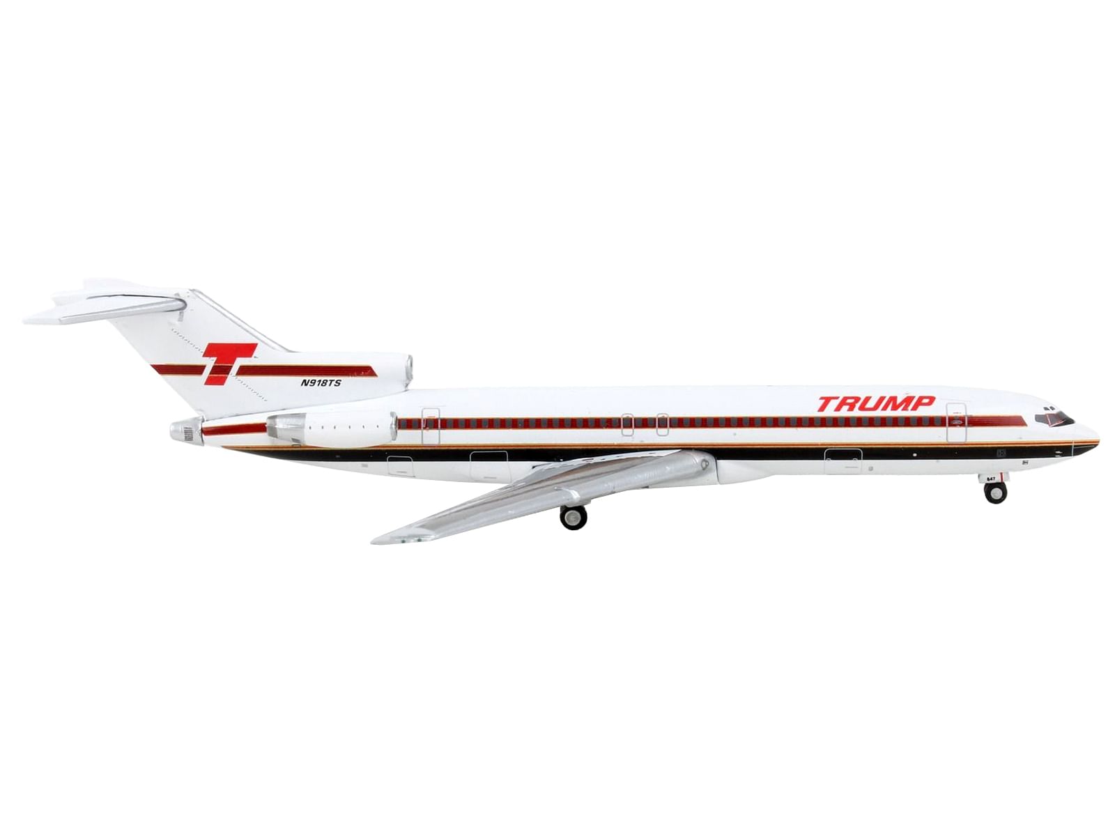 Boeing 727-200 Commercial Aircraft “Trump Shuttle” White with Red Stripes 1/400 Diecast Model Airplane by GeminiJets