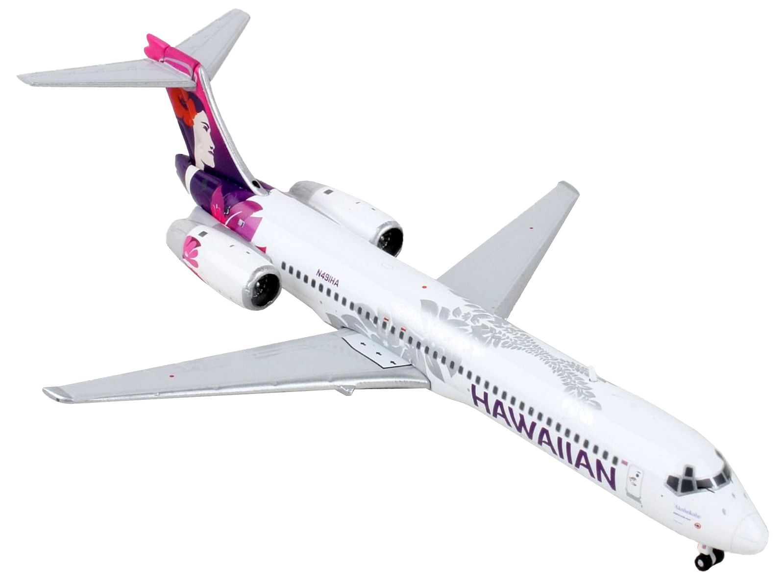 Boeing 717 Commercial Aircraft “Hawaiian Airlines” White with Pink and Purple Tail 1/400 Diecast Model Airplane by GeminiJets