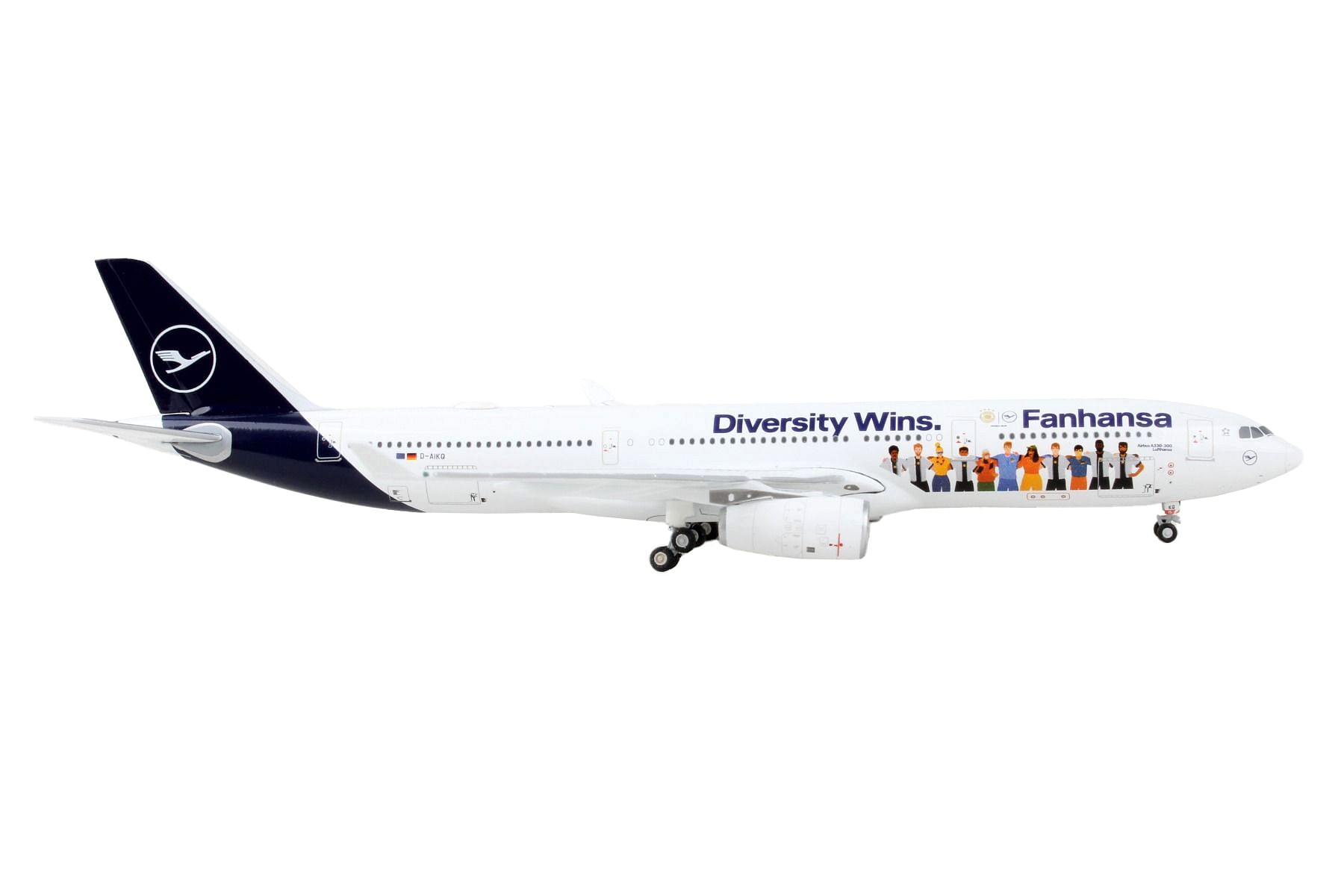 Airbus A330-300 Commercial Aircraft “Lufthansa – Fanhansa Diversity Wins” White with Blue Tail 1/400 Diecast Model Airplane by GeminiJets