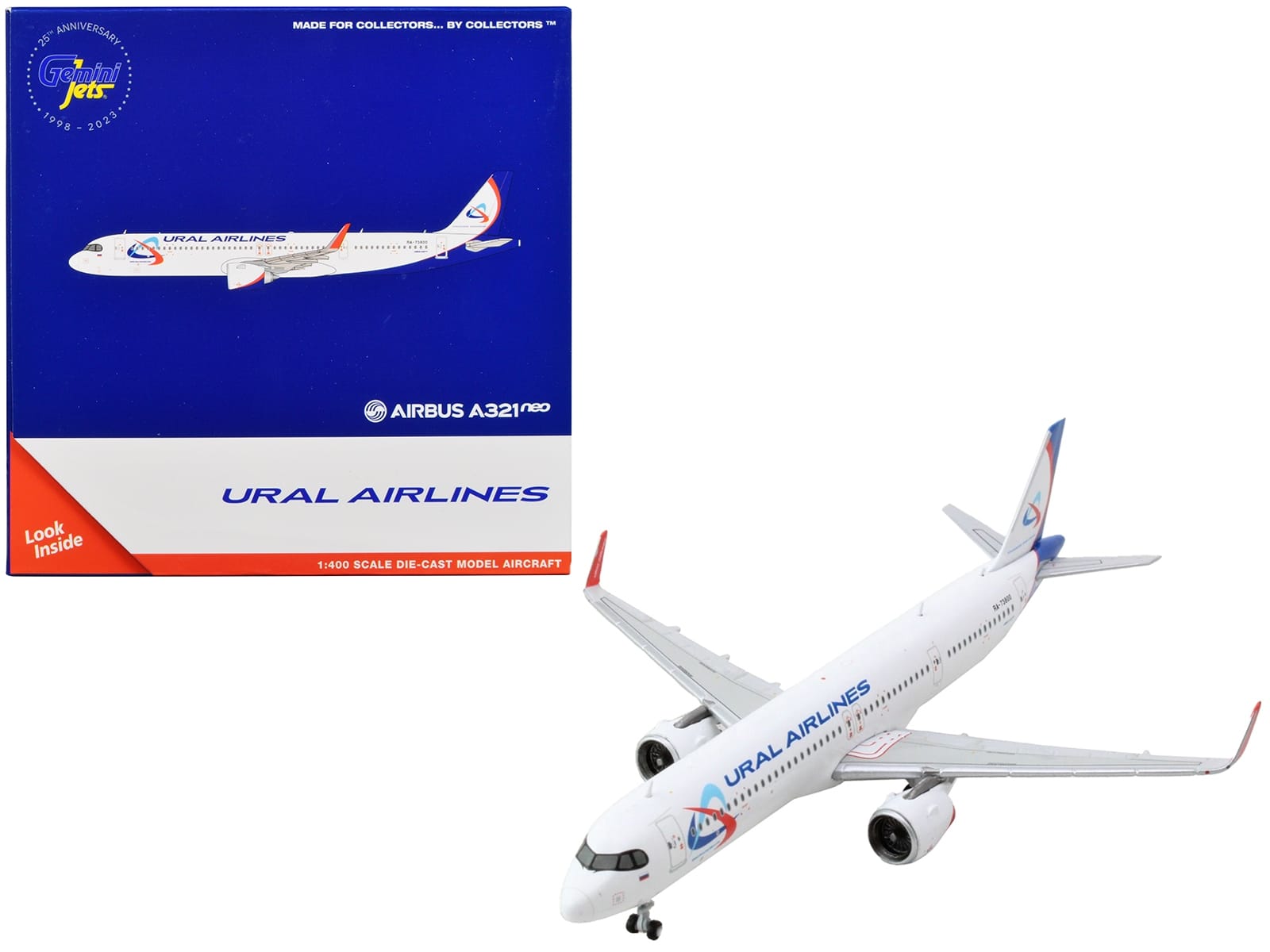 Airbus A321neo Commercial Aircraft "Ural Airlines" White with Blue Tail 1/400 Diecast Model Airplane by GeminiJets - Image 2