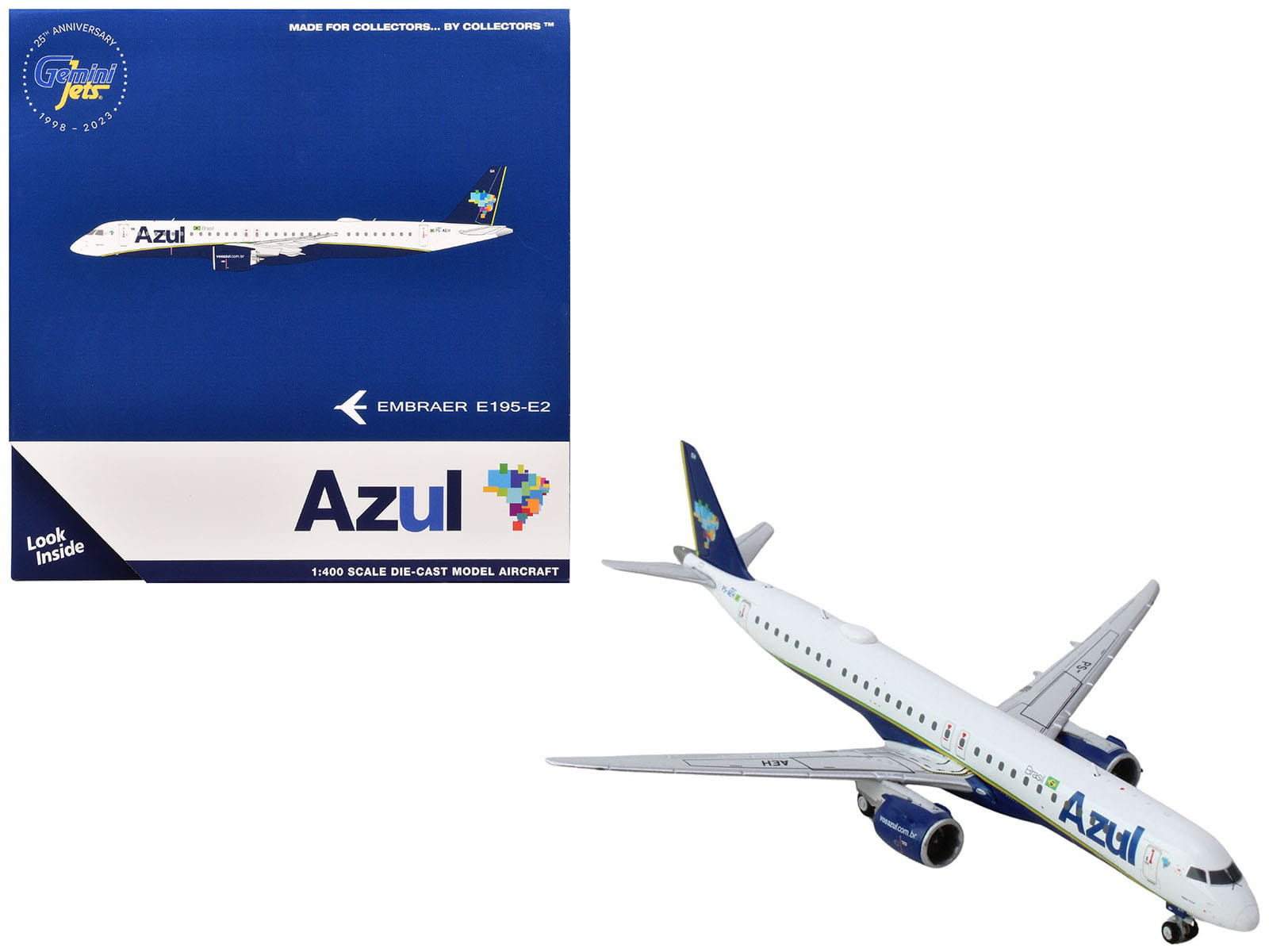 Embraer E195-E2 Commercial Aircraft "Azul Brazilian Airlines" (PS-AEH) White with Blue Tail 1/400 Diecast Model Airplane by GeminiJets - Image 3