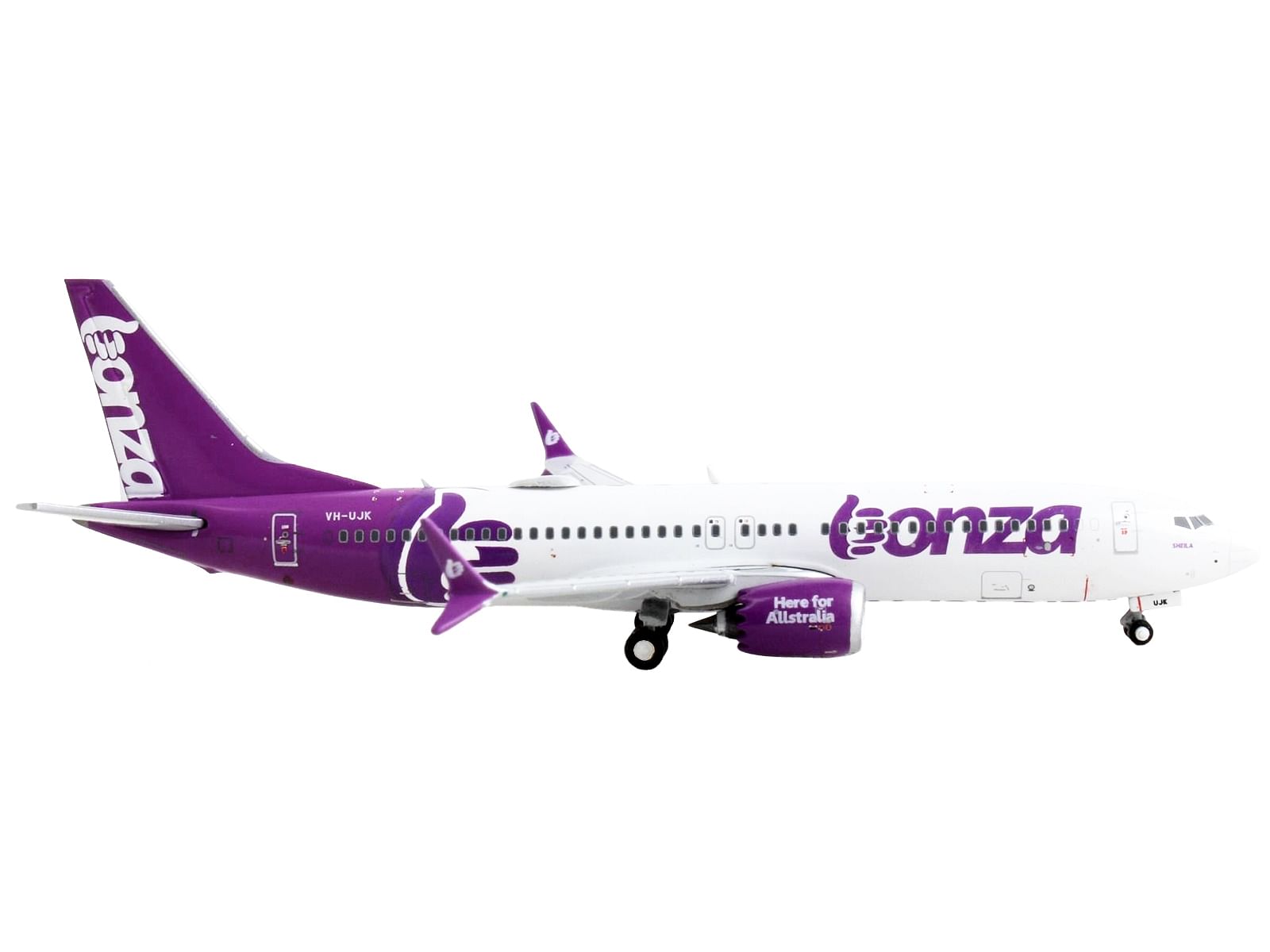 Boeing 737 MAX 8 Commercial Aircraft “Bonza Aviation” White and Purple 1/400 Diecast Model Airplane by GeminiJets