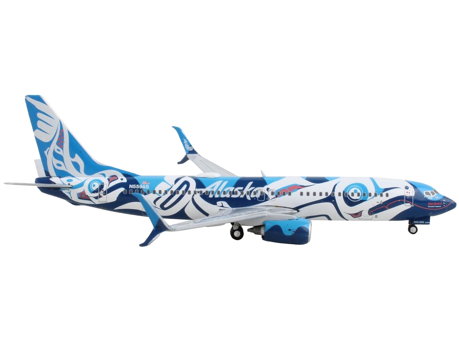 Boeing 737-800 Commercial Aircraft “Alaska Airlines – Salmon People Livery” Blue and White 1/400 Diecast Model Airplane by GeminiJets