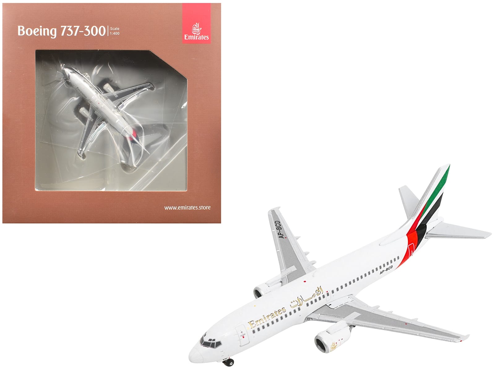 Boeing 737-300 Commercial Aircraft "Emirates Airlines" (AP-BCD) White with Striped Tail 1/400 Diecast Model by GeminiJets