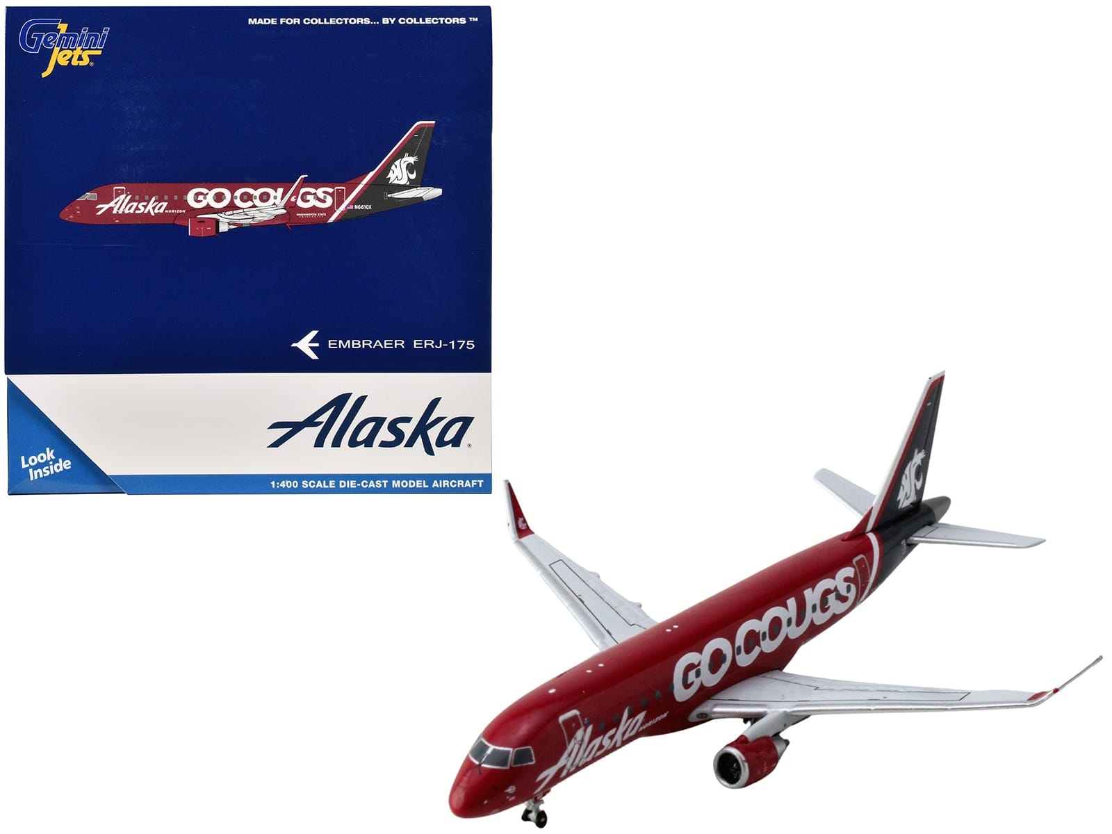 Embraer ERJ-175 Commercial Aircraft "Alaska Airlines/Horizon - Washington State Cougars" (N661QX) Red with Gray Tail 1/400 Diecast Model Airplane by GeminiJets - Image 2