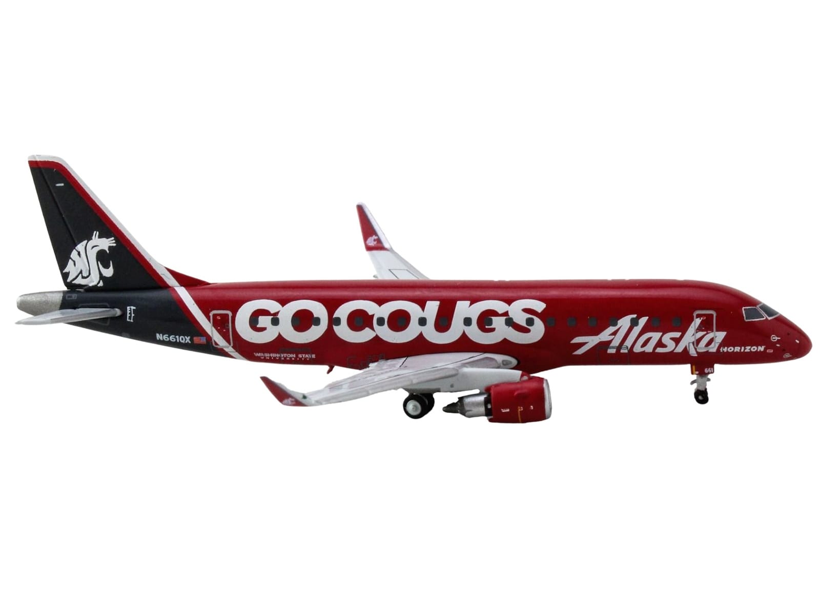 Embraer ERJ-175 Commercial Aircraft "Alaska Airlines/Horizon - Washington State Cougars" (N661QX) Red with Gray Tail 1/400 Diecast Model Airplane by GeminiJets - Image 3