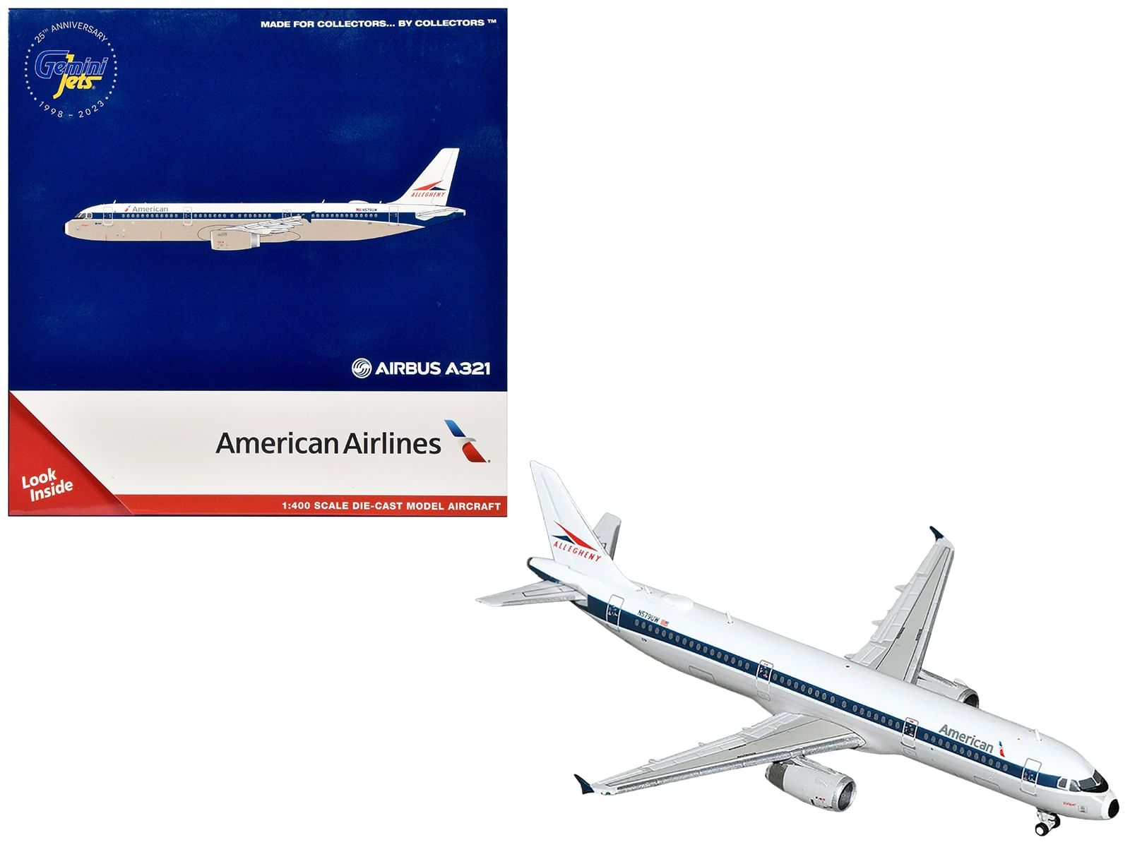 Airbus A321 Commercial Aircraft “American Airlines – Allegheny Heritage” (N579UW) White with Blue Stripes 1/400 Diecast Model Airplane by GeminiJets