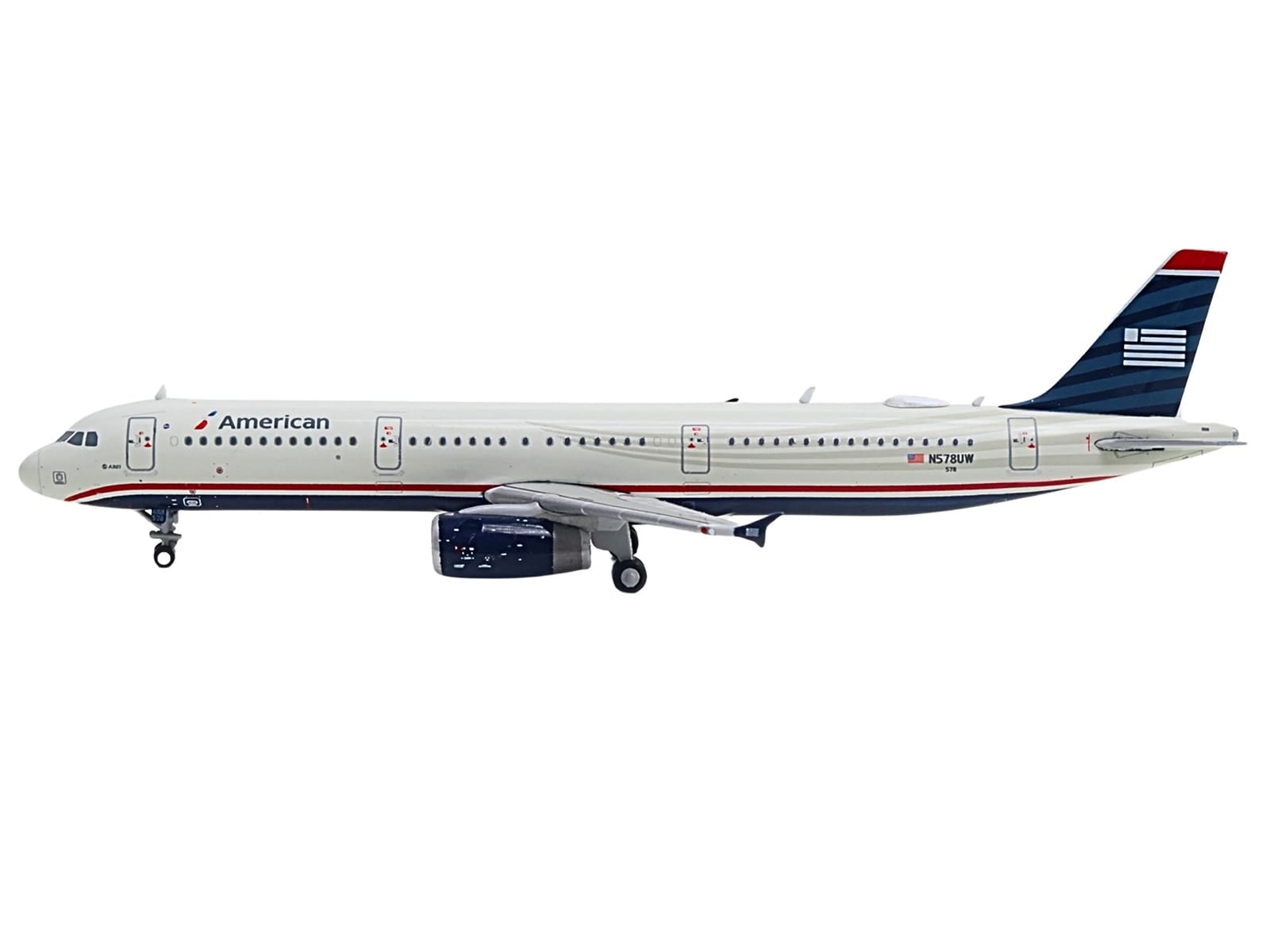 Airbus A321 Commercial Aircraft "American Airlines - US Airways Heritage Jet" (N578UW) White with Blue Tail 1/400 Diecast Model Airplane by GeminiJets - Image 3
