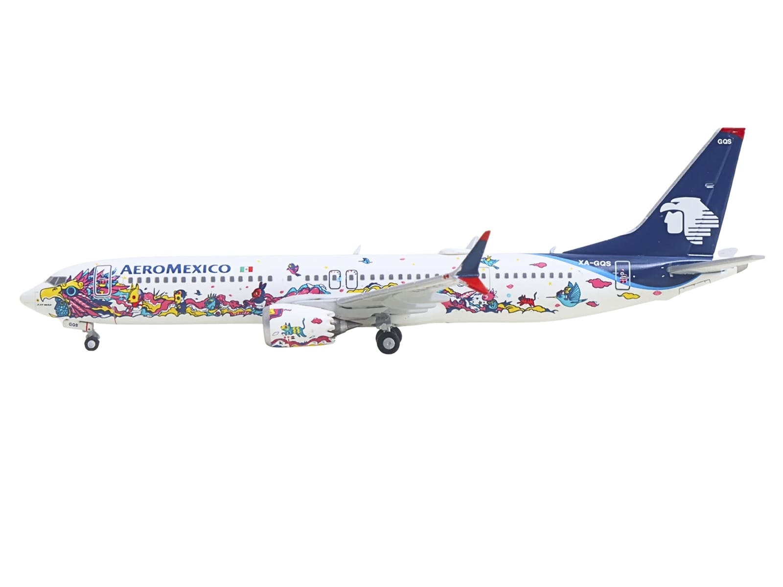 Boeing 737 MAX 9 Commercial Aircraft "Aeromexico - Kukulcan" (XA-GQS) White with Graphics and Blue Tail 1/400 Diecast Model by GeminiJets - Image 2