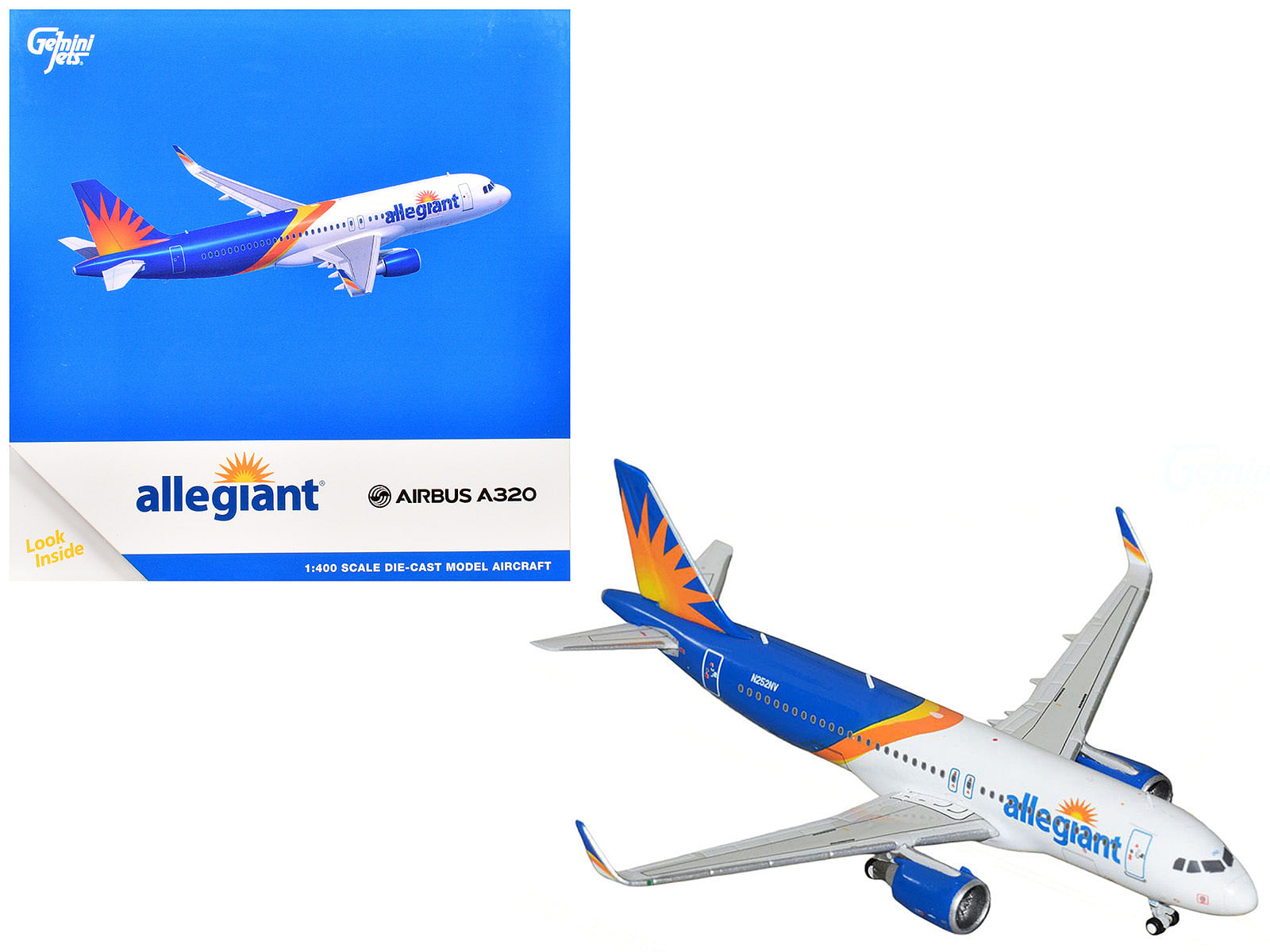 Airbus A320 Commercial Aircraft "Allegiant Air" (N252NV) Blue and White with Stripes 1/400 Diecast Model Airplane by GeminiJets