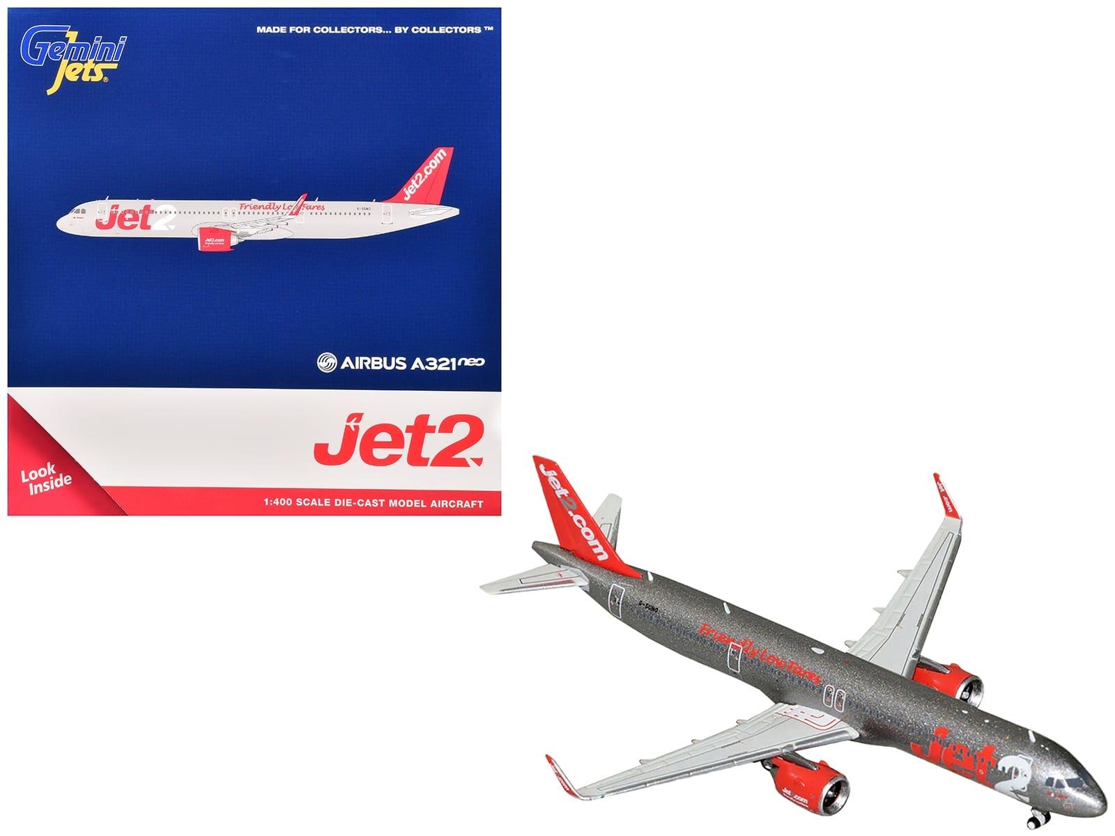 Airbus A321neo Commercial Aircraft "Jet2" (G-SUNO) Gray Metallic with Red Tail 1/400 Diecast Model Airplane by GeminiJets - Image 2