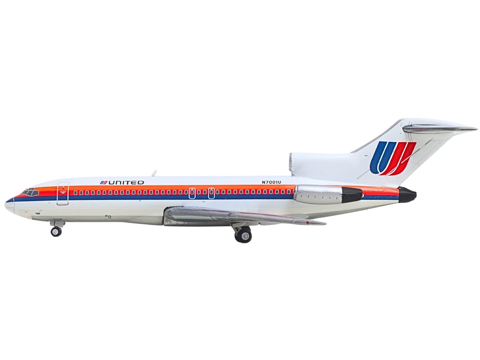 Boeing 727-100 Commercial Aircraft "United Airlines - Saul Bass Livery" (N7001U) White with Stripes 1/400 Diecast Model by GeminiJets - Image 2