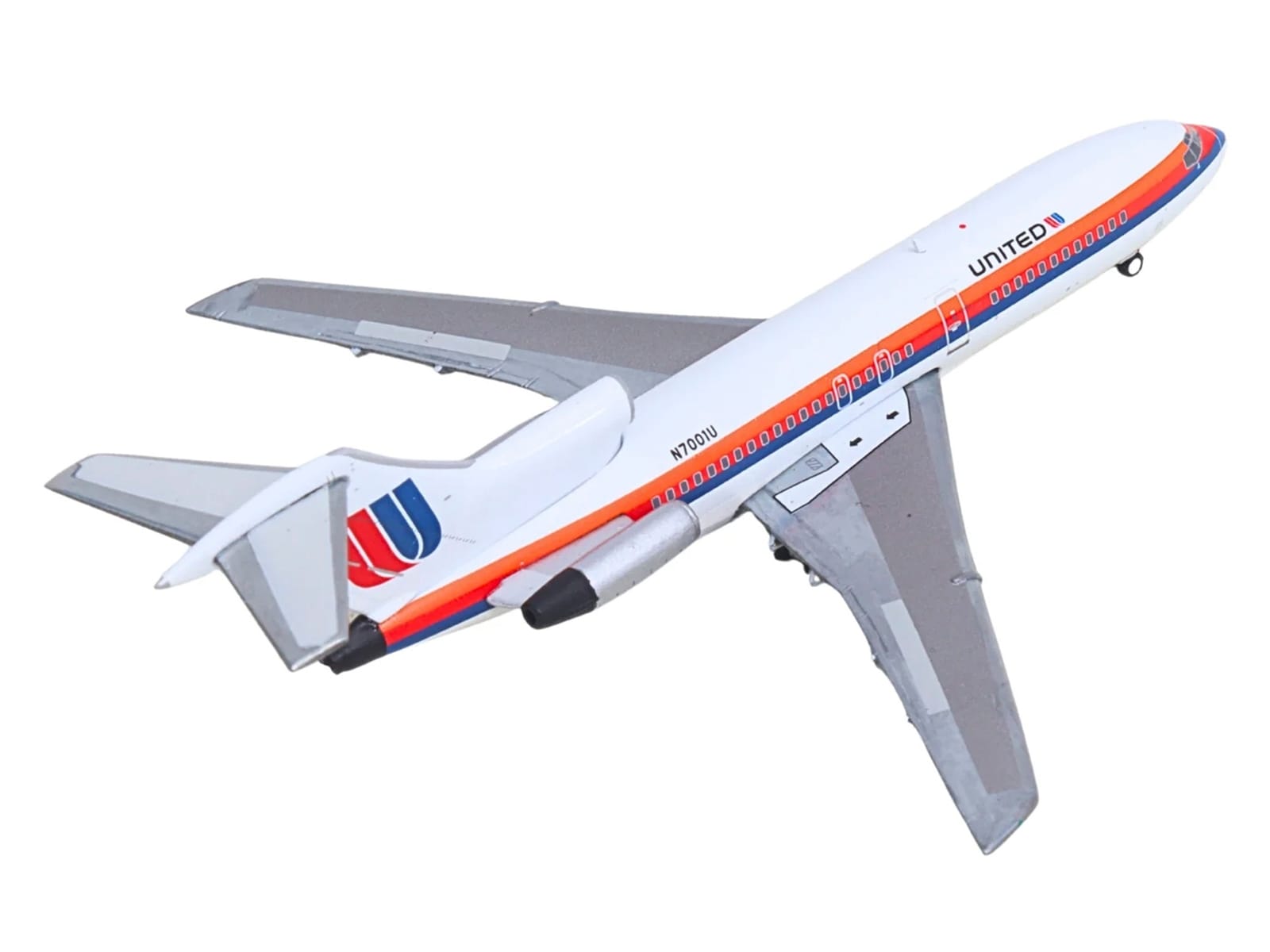 Boeing 727-100 Commercial Aircraft "United Airlines - Saul Bass Livery" (N7001U) White with Stripes 1/400 Diecast Model by GeminiJets - Image 4