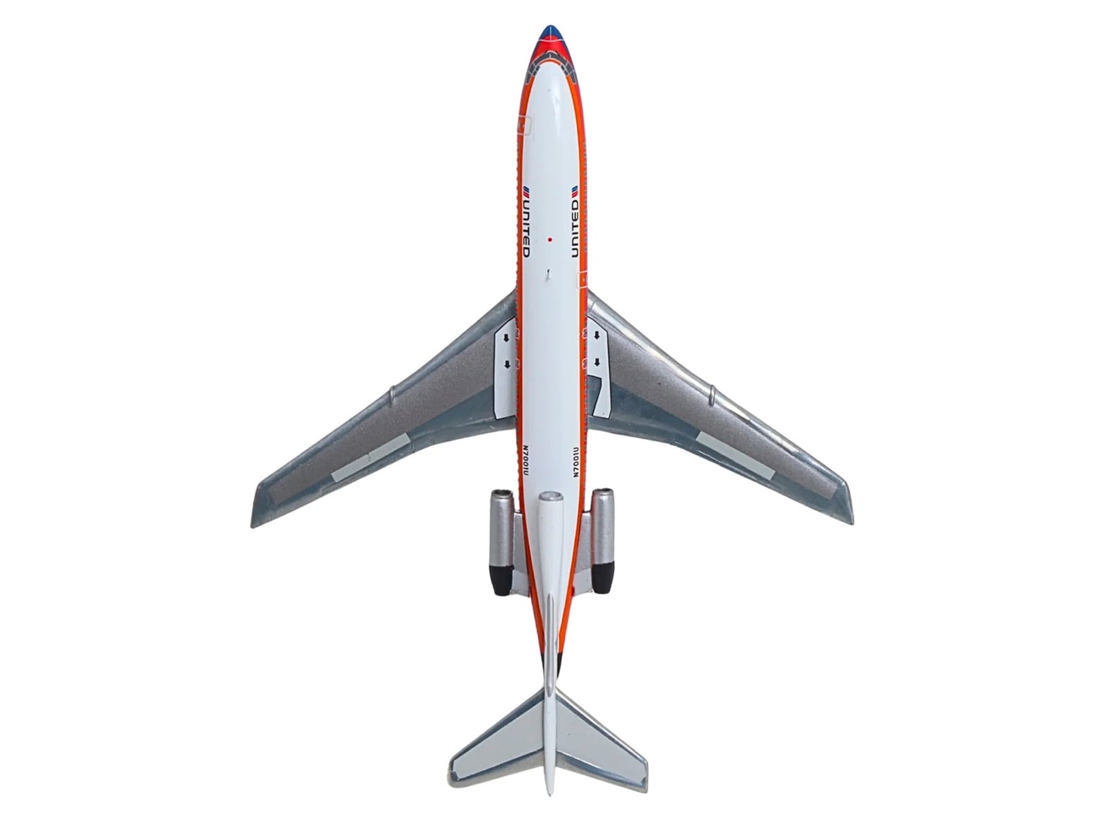 Boeing 727-100 Commercial Aircraft "United Airlines - Saul Bass Livery" (N7001U) White with Stripes 1/400 Diecast Model by GeminiJets - Image 5
