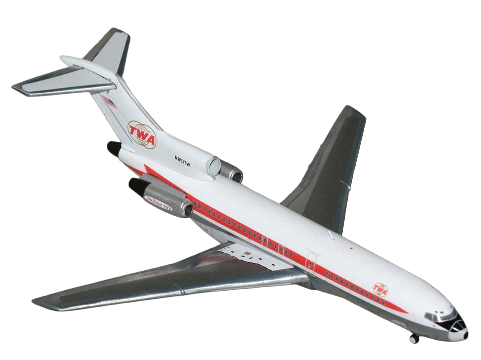Boeing 727-100 Commercial Aircraft "Trans World Airlines" (N851TW) White with Red Stripes 1/400 Diecast Model by GeminiJets - Image 2