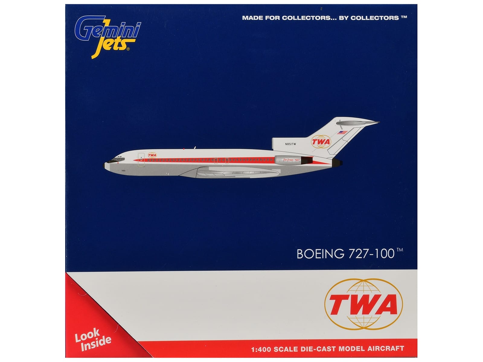 Boeing 727-100 Commercial Aircraft "Trans World Airlines" (N851TW) White with Red Stripes 1/400 Diecast Model by GeminiJets - Image 3