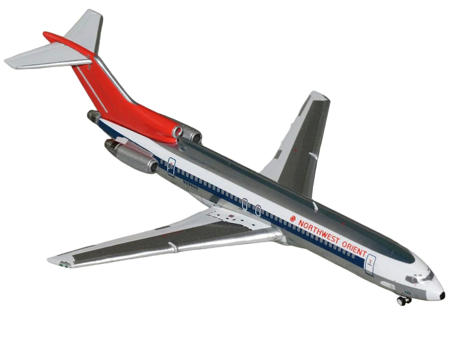 Boeing 727-200 Commercial Aircraft "Northwest Orient" (N298US) Silver with White Stripes and Red Tail 1/400 Diecast Model by GeminiJets - Image 2
