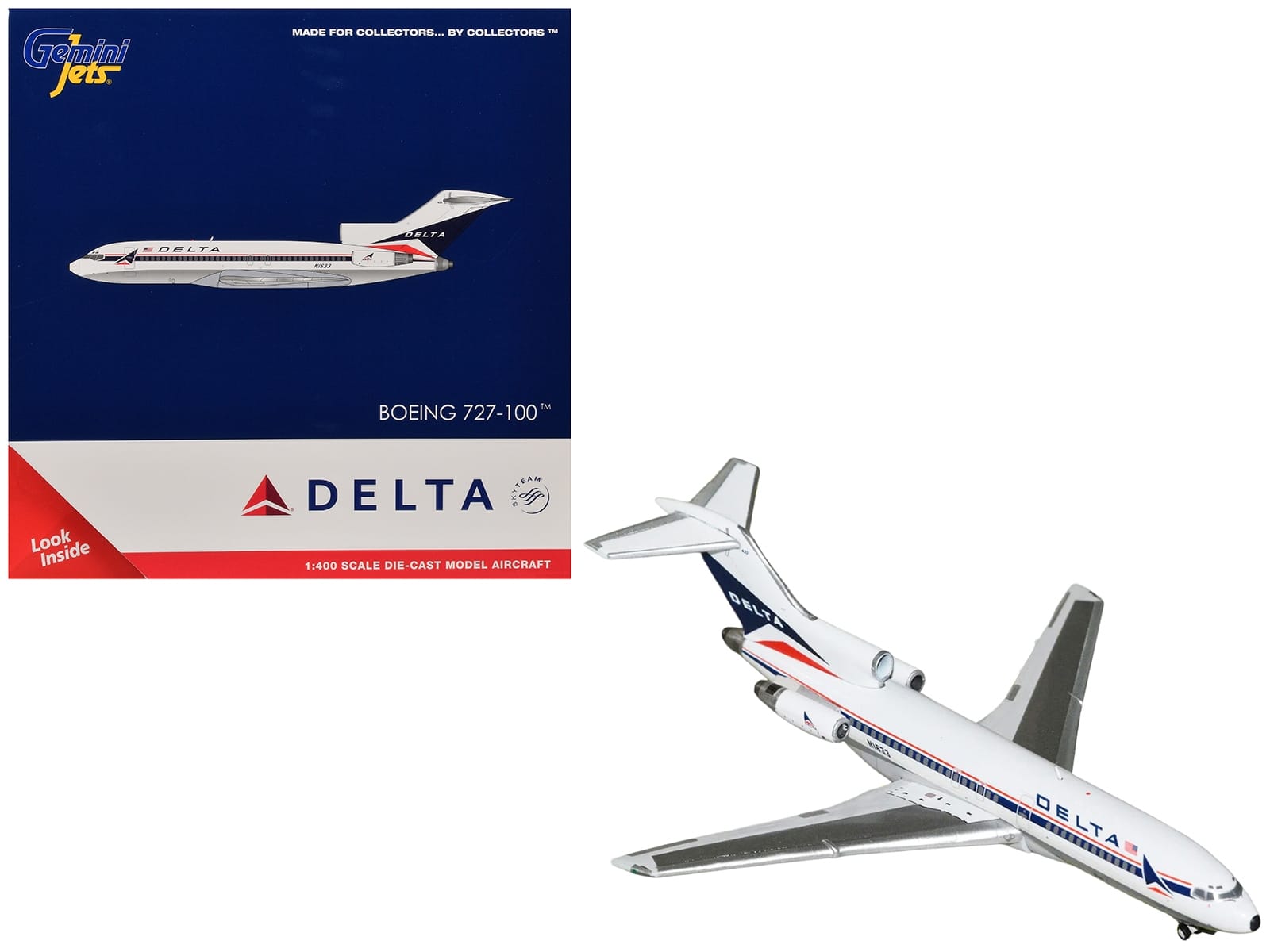 Boeing 727-100 Commercial Aircraft "Delta Air Lines" (N1633) White with Red and Blue Stripes 1/400 Diecast Model by GeminiJets