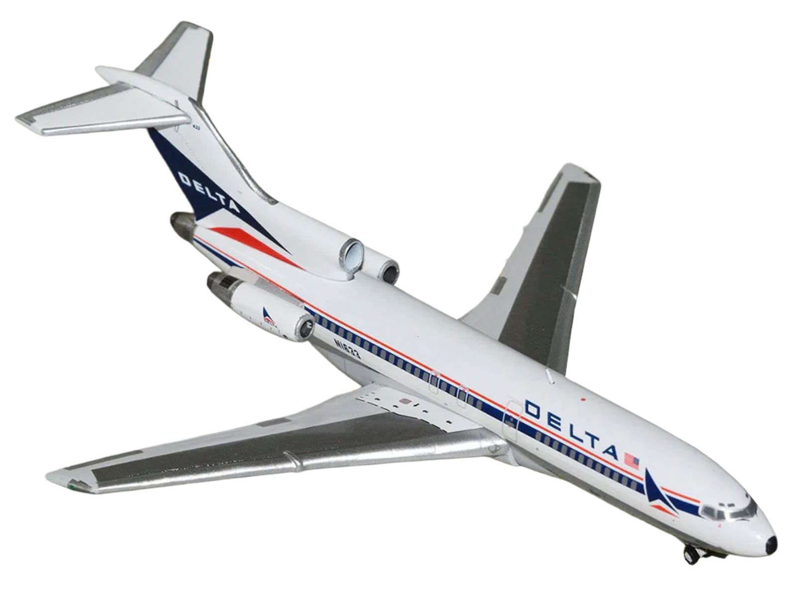 Boeing 727-100 Commercial Aircraft "Delta Air Lines" (N1633) White with Red and Blue Stripes 1/400 Diecast Model by GeminiJets - Image 2