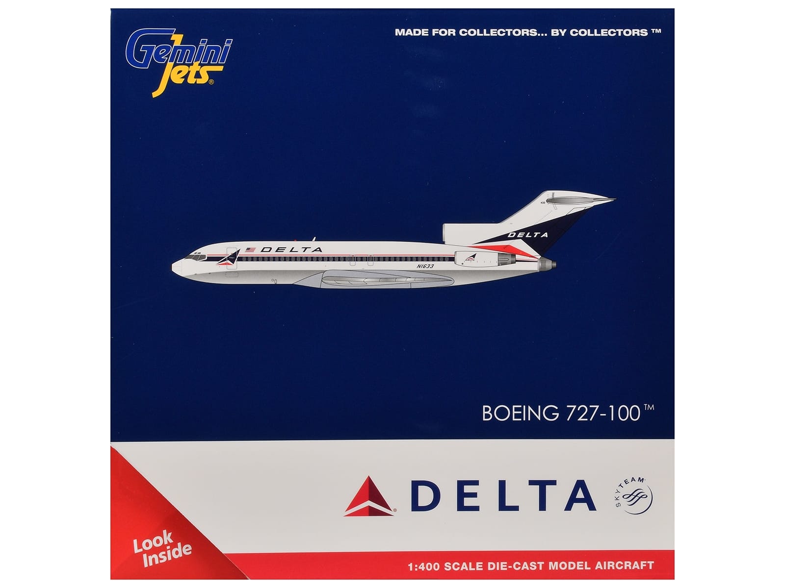 Boeing 727-100 Commercial Aircraft "Delta Air Lines" (N1633) White with Red and Blue Stripes 1/400 Diecast Model by GeminiJets - Image 3