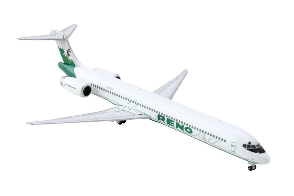 McDonnell Douglas MD-90 Commercial Aircraft “Reno Air” (N905RA) White with Green Tail 1/400 Diecast Model Airplane by GeminiJets