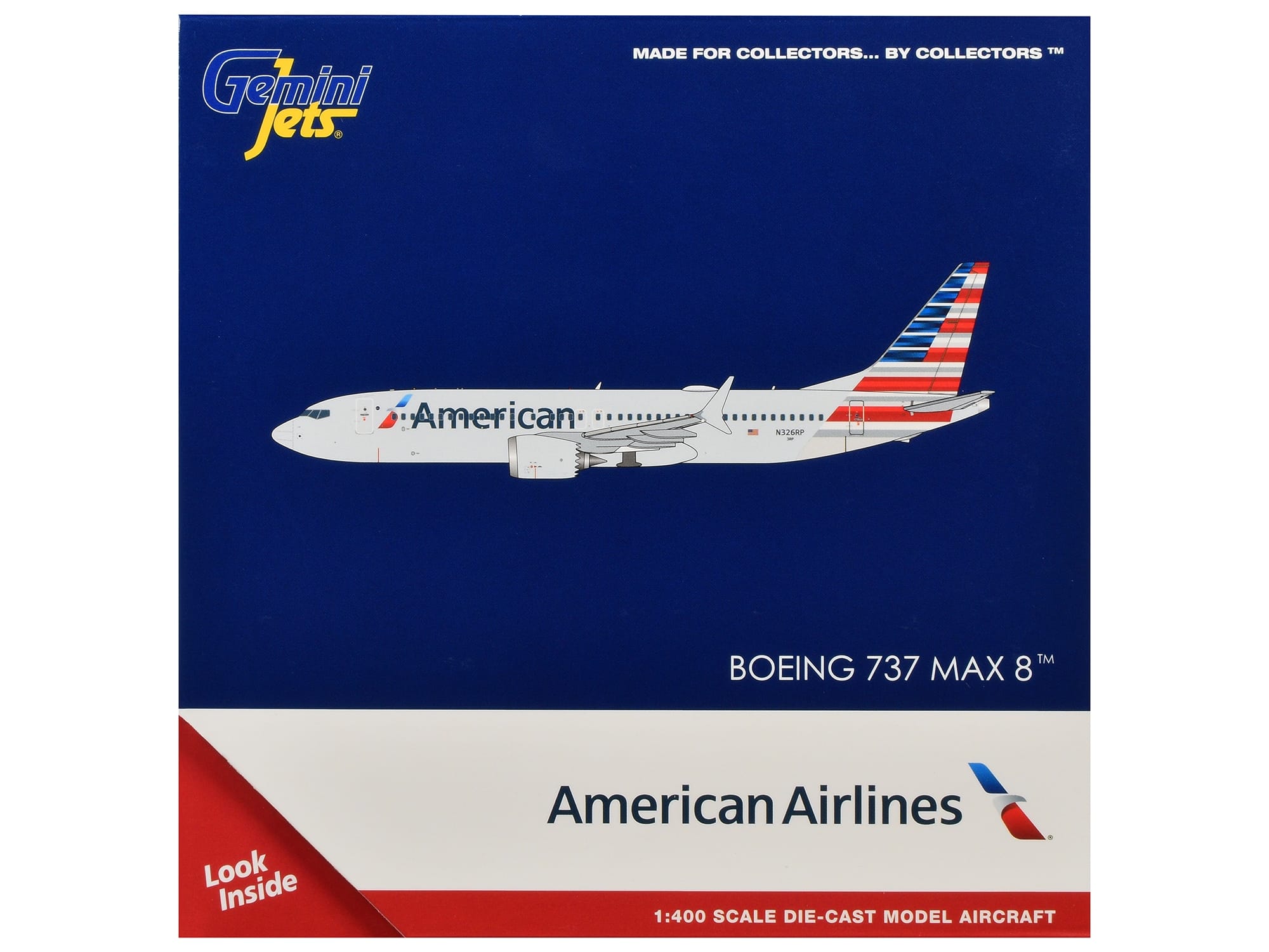 Boeing 737 MAX 8 Commercial Aircraft "American Airlines" (N326RP) Gray with Striped Tail Series 1/400 Diecast Model by GeminiJets - Image 3